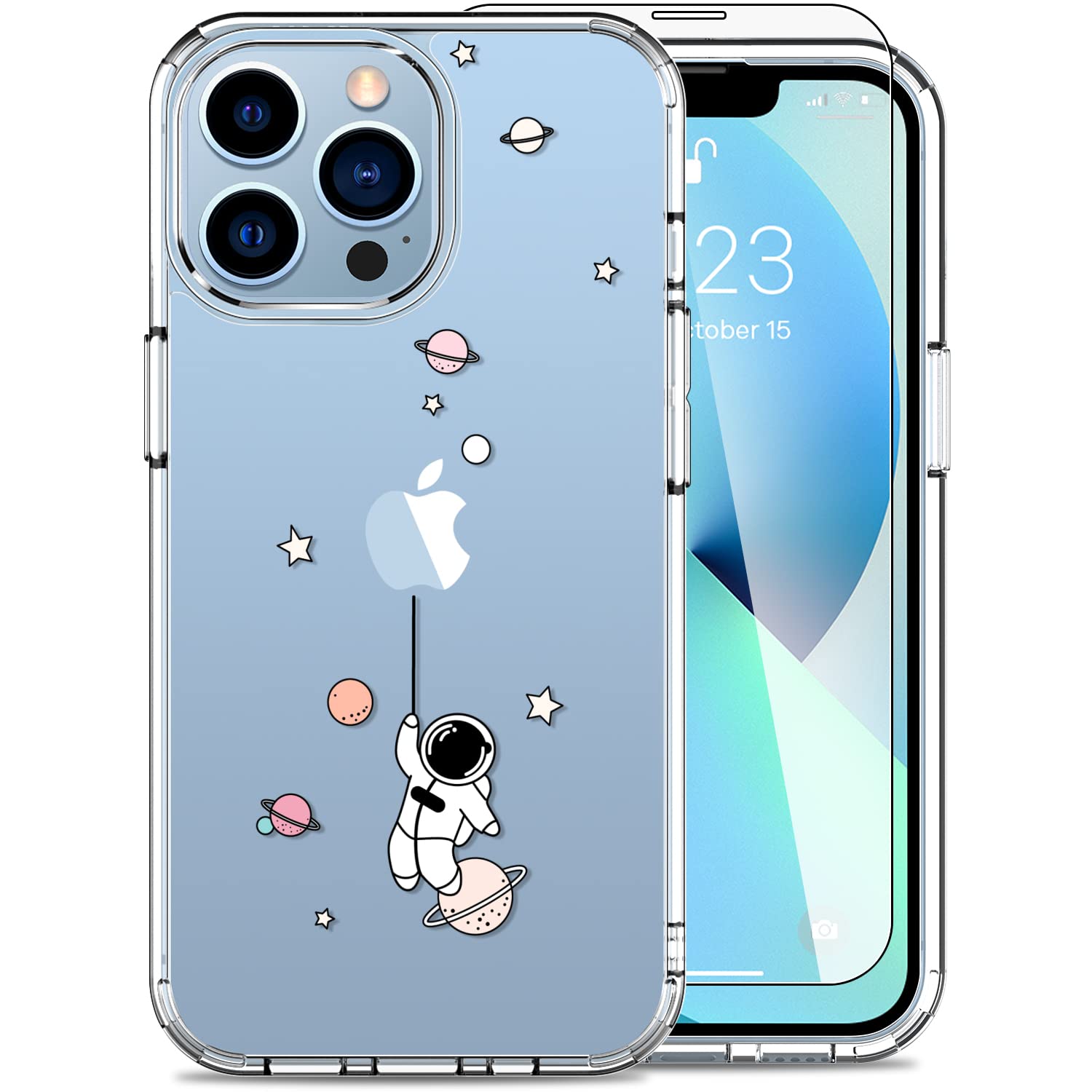 LUHOURI iPhone 13 Pro Case with Tempered Glass Screen Protector - Slim Clear Fashion Protective Cover for Women & Girls - Durable Shockproof Phone Case for iPhone 13 Pro 6.1