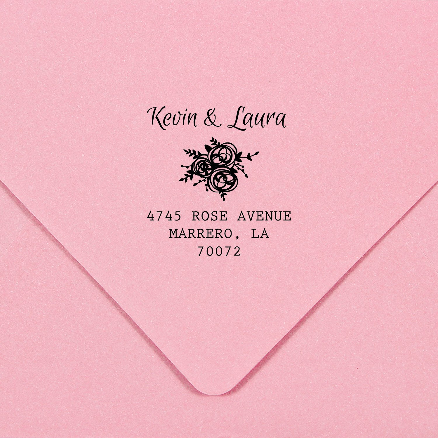 Custom Rose Cluster Self-Inking Address Stamp - Personalized for Envelopes, Cards & Invitations | Perfect for Wedding Stationery & Mailing Needs