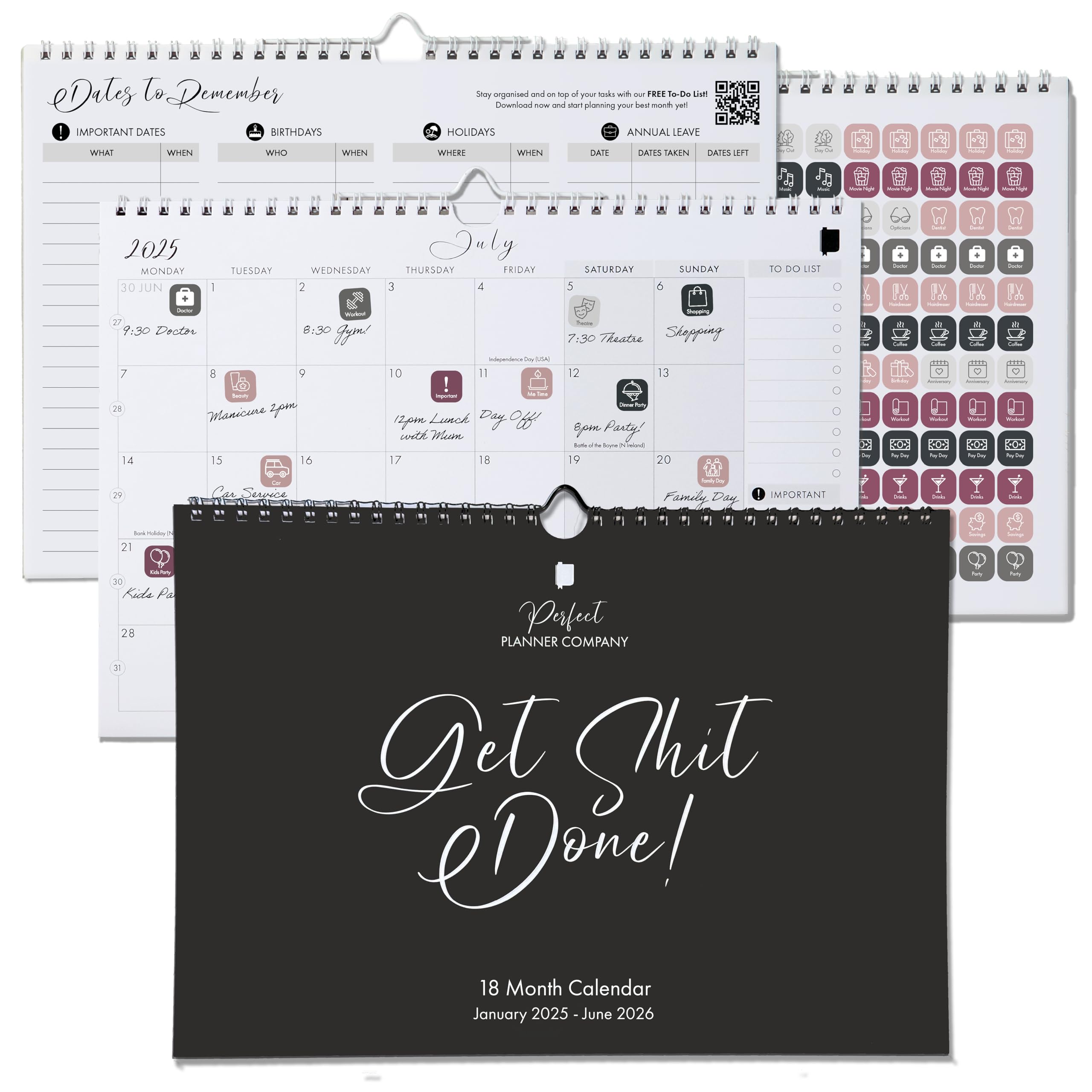 2025-2026 Wall Calendar with Stickers | 18-Month Planner (Jan 2025-Jun 2026) | Family, Couple & Personal Organizer | A4 Landscape Format | Perfect Planner Company | Ideal for Home, Office & School Planning