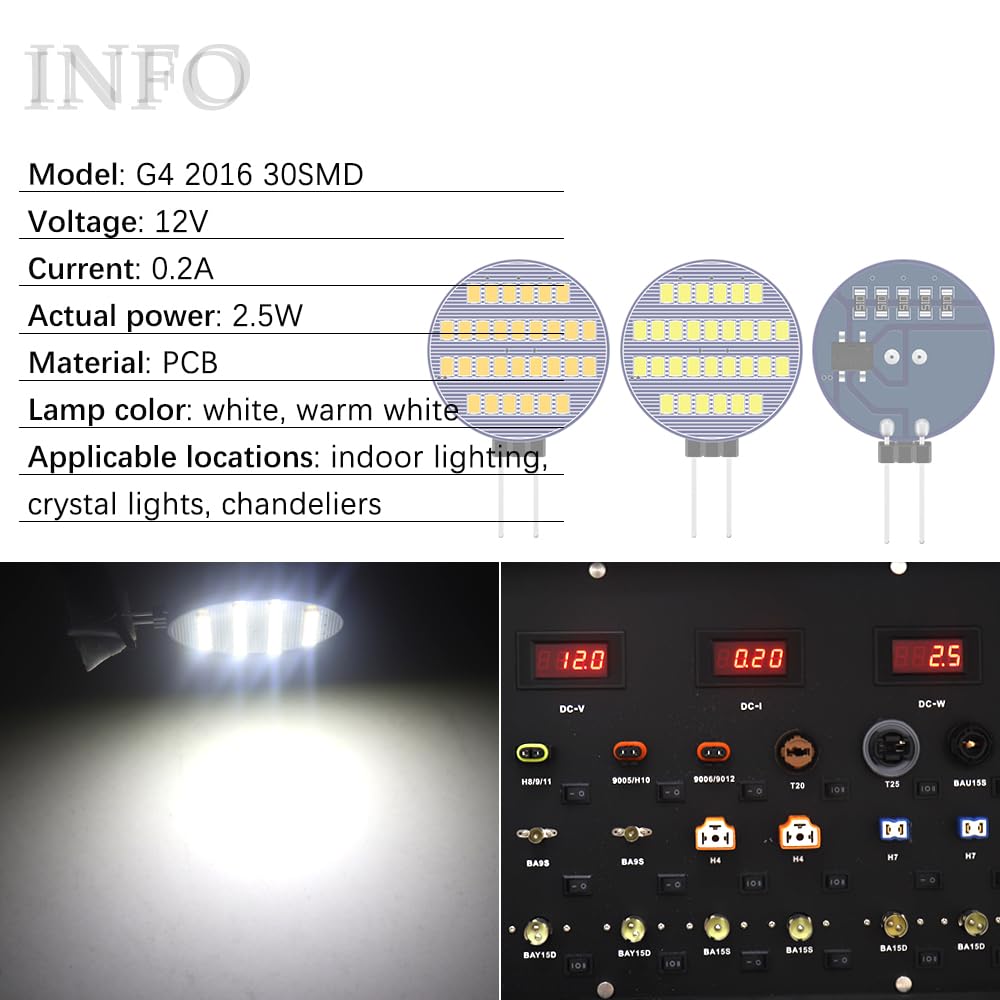 8-Pack G4 LED Bulbs 2016-30SMD, 12V DC Bright White Light Bulbs for RV, Camper, Dome Light, Reading Light & Landscape Lighting - Energy Efficient Replacement Bulbs for Marine, Cabin, Van and Home Use