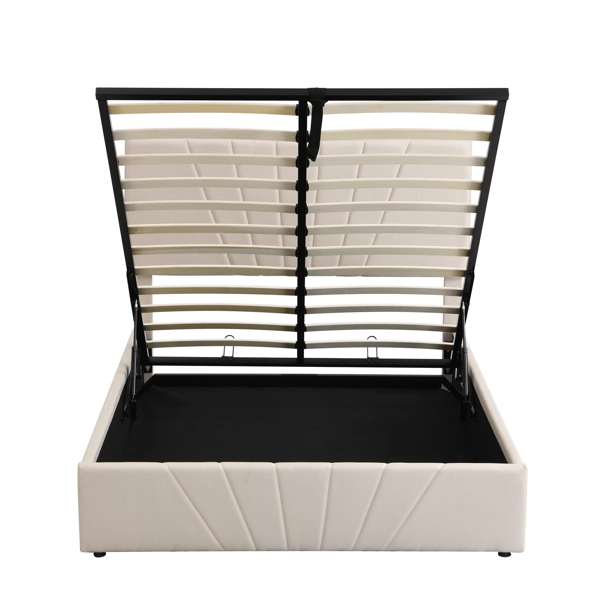 SOFTSEA Upholstered Full Platform Bed Frame with Headboard & Hydraulic Storage System - Under Bed Storage, Beige Fabric - Perfect for Small Bedrooms, Guest Rooms & Space-Saving Solutions