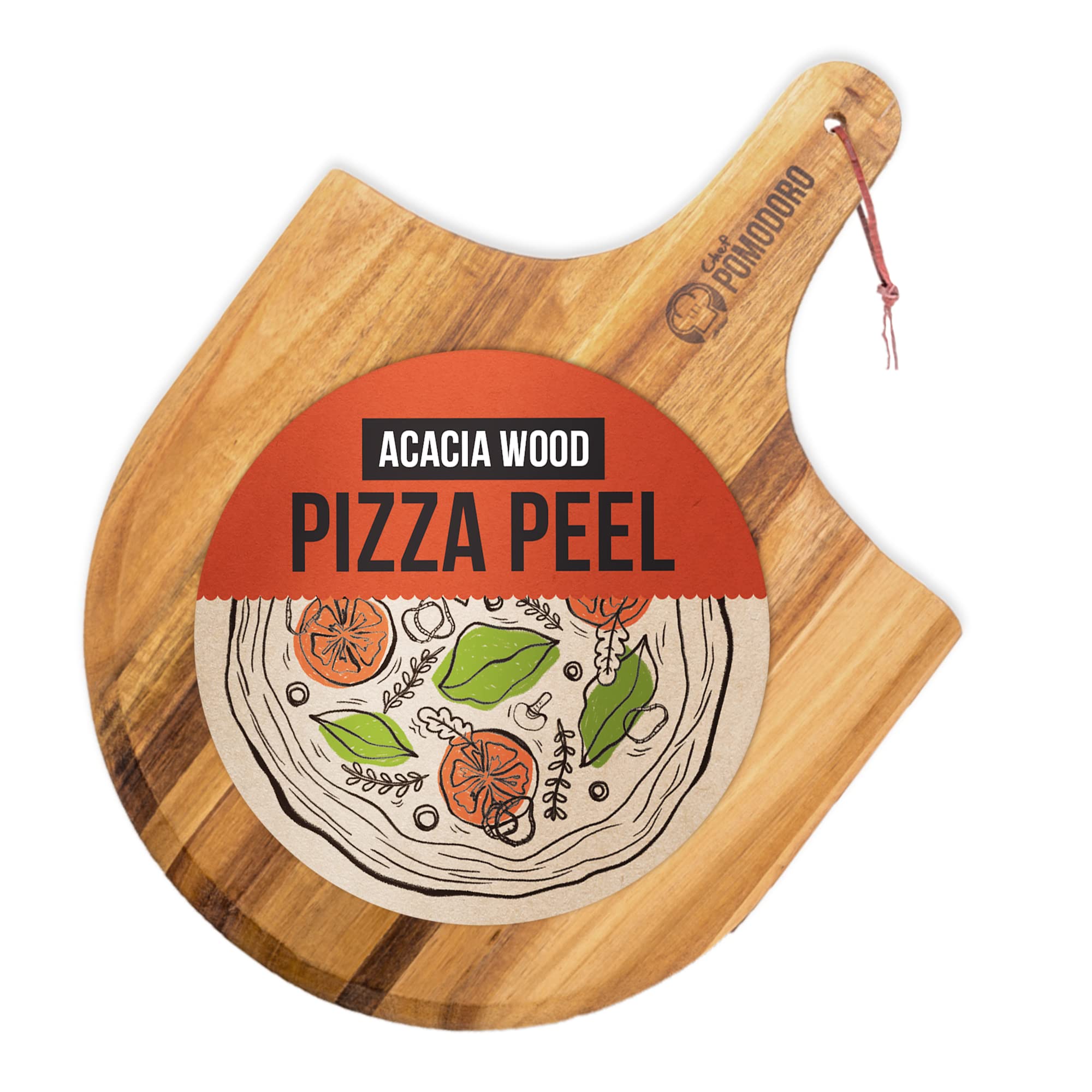 Premium Acacia Wood Pizza Peel & Charcuterie Board - Natural Pizza Paddle for Baking Homemade Pizza, Bread & Serving Charcuterie - Perfect for Oven, Grill & Entertaining - Chef Pomodoro Collection