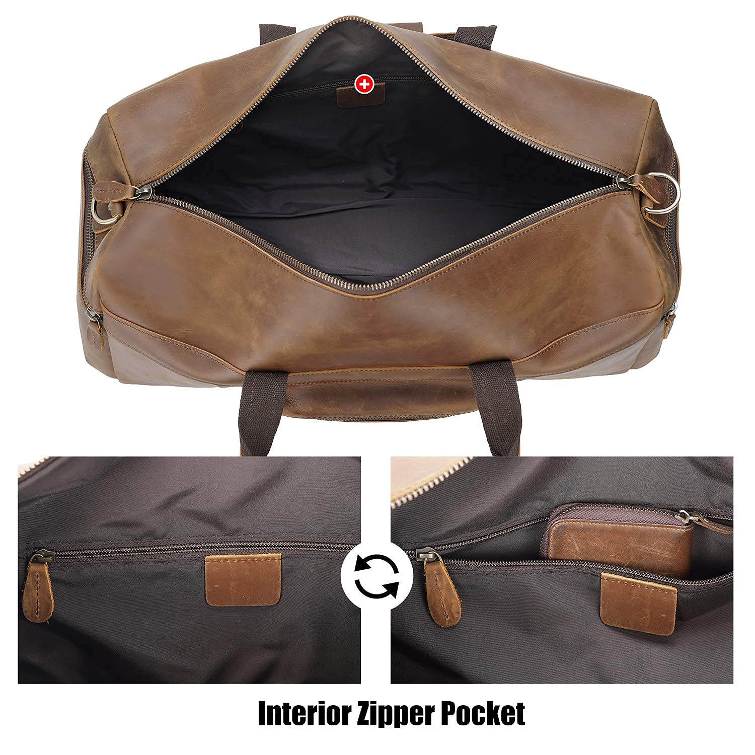Premium Full Grain Leather Duffle Bag for Men - Large Travel, Gym & Weekend Overnight Bag - Durable Carryall for Business Trips, Workouts & Sports Activities