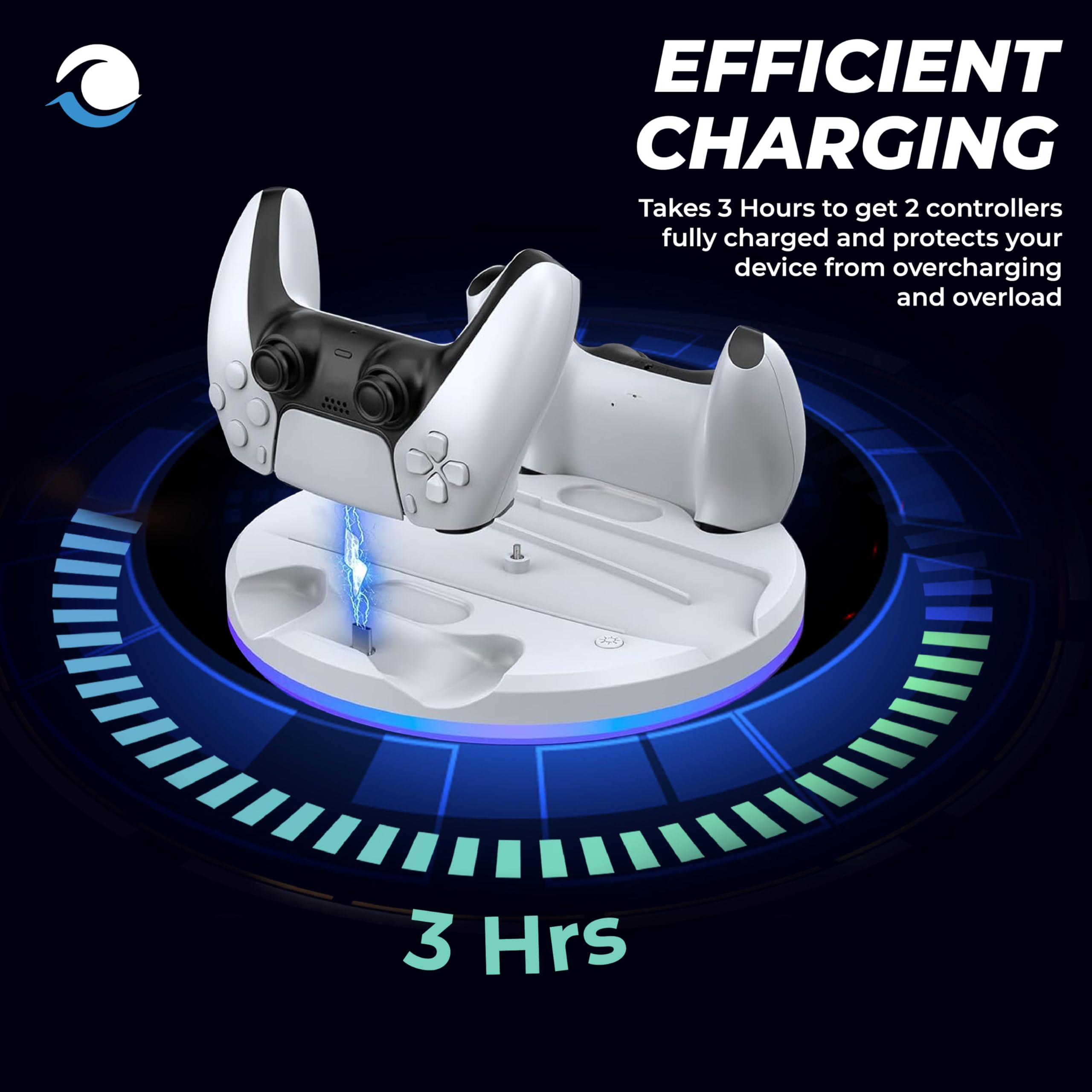 PS5 Slim Vertical Stand with Dual Controller Charger - RGB Lighting Gaming Station for PlayStation 5 | Includes Headset Hook & Fast Charging for DualSense & Edge Controllers | Perfect for Gaming Setup & Console Protection