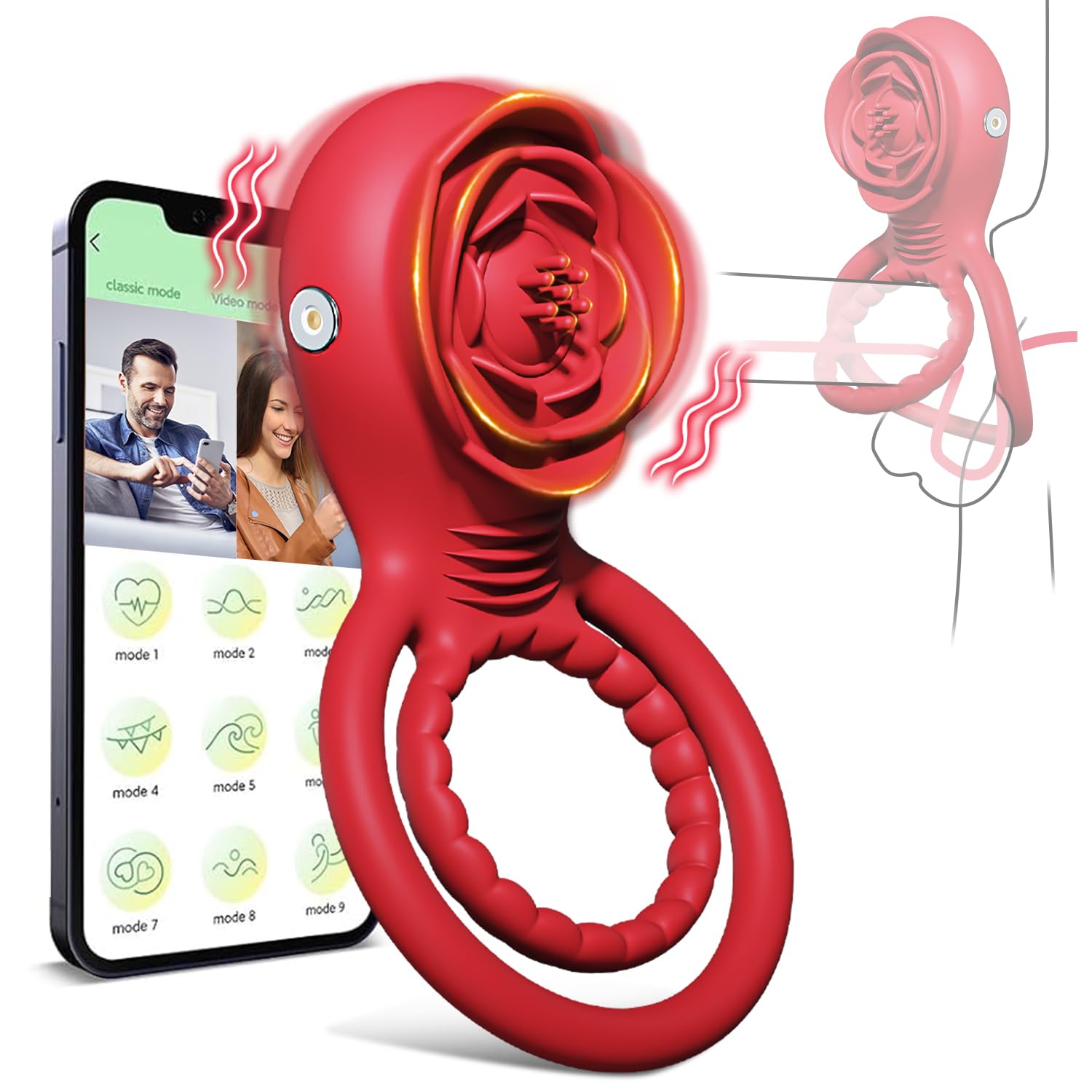 Premium Rose Vibrator - APP Controlled Couples Sex Toy with 10 Vibration Modes, Clitoral Stimulator & Penis Ring for Enhanced Pleasure - Perfect for Romantic Nights, Foreplay & Spicing Up Your Sex Life