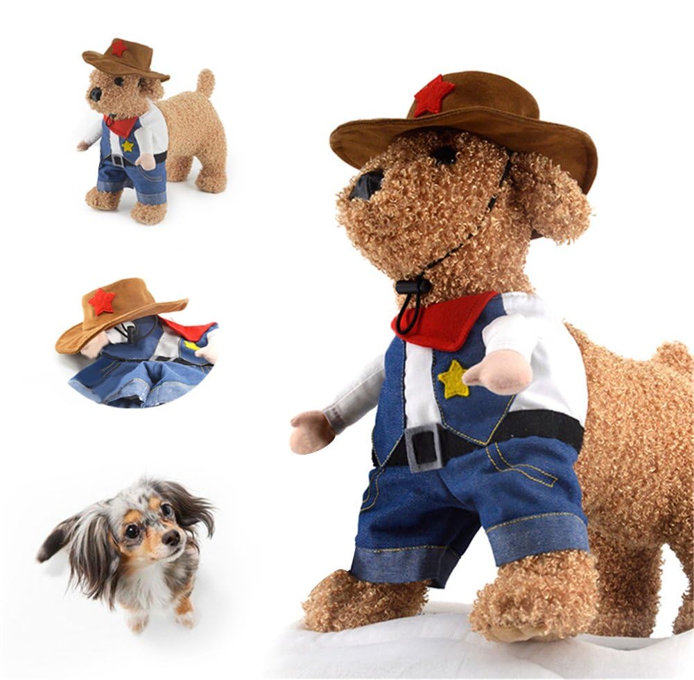 Autumn Cowboy Dog Costume with Hat - Halloween Pet Outfit for Small Dogs & Cats (XS) - Perfect for Halloween Parties & Photo Shoots