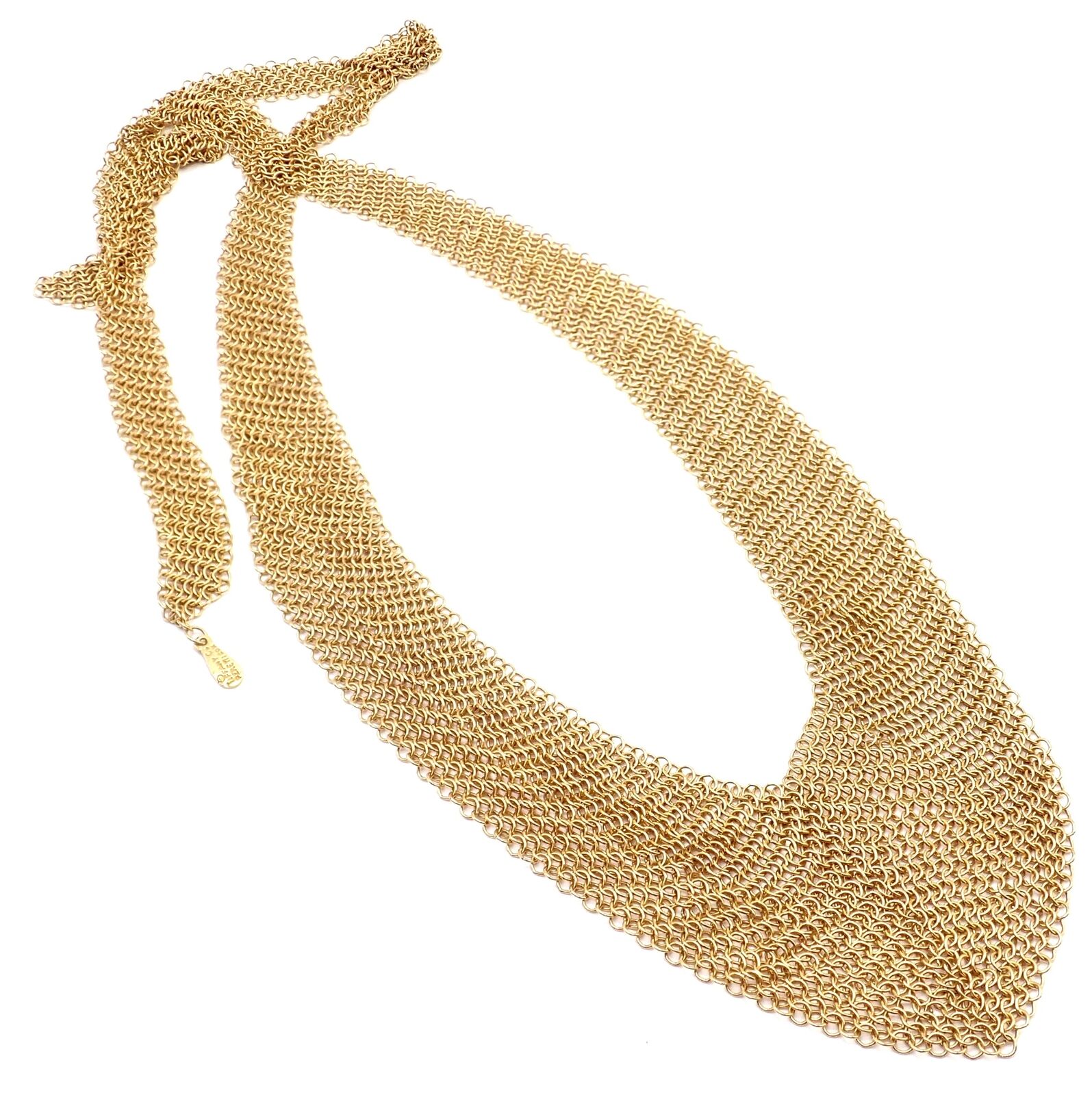 Authentic Tiffany & Co Peretti 20k Yellow Gold Mesh Bib Scarf Necklace - Vintage Luxury Jewelry for Women, Perfect for Weddings, Parties & Special Occasions