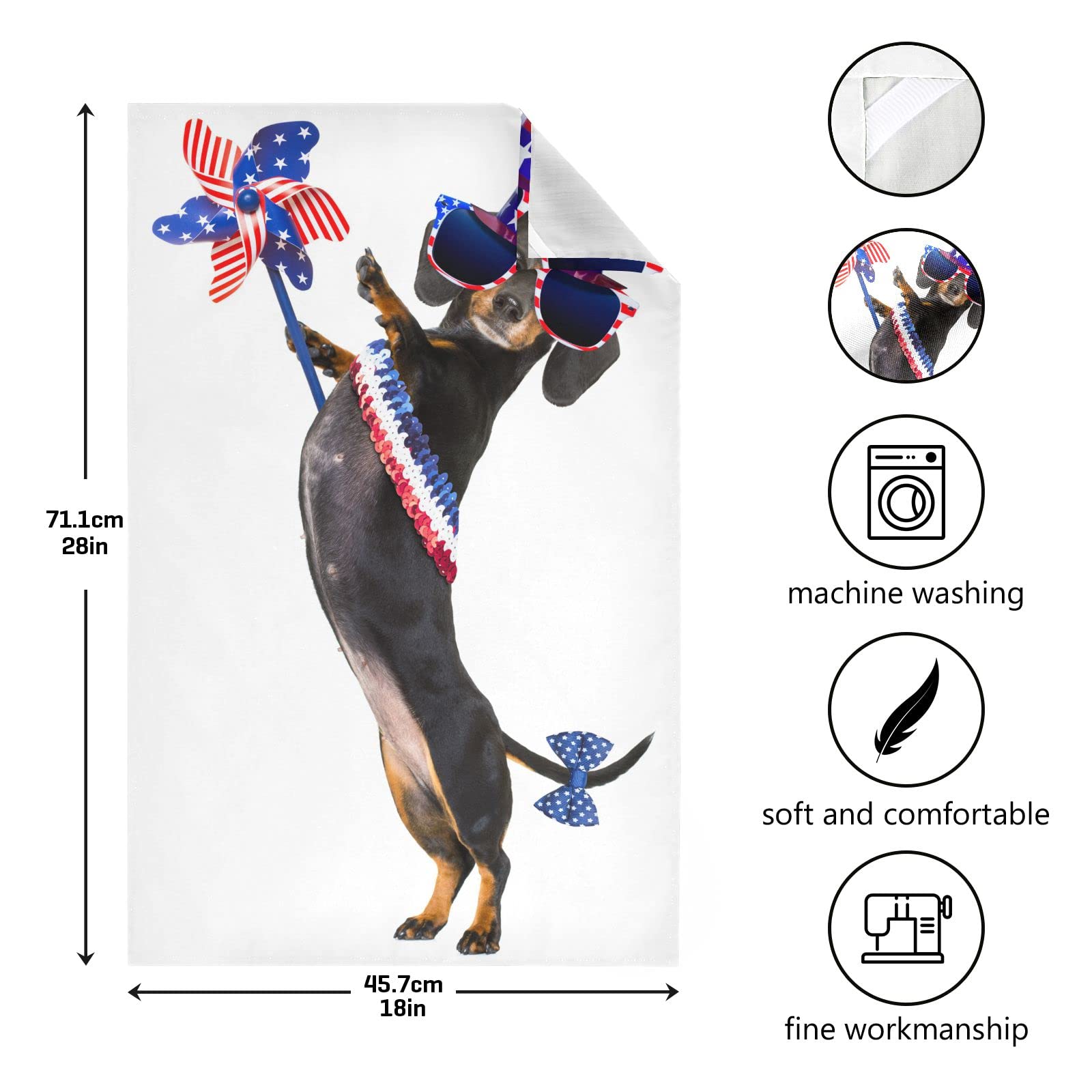American Flag Patriotic Dachshund Sausage Dog Kitchen Towels - Set of 6 Absorbent 18x28in Dish Cloths for Drying Dishes | Cute Kitchen Decor for Home, RV & Cabin