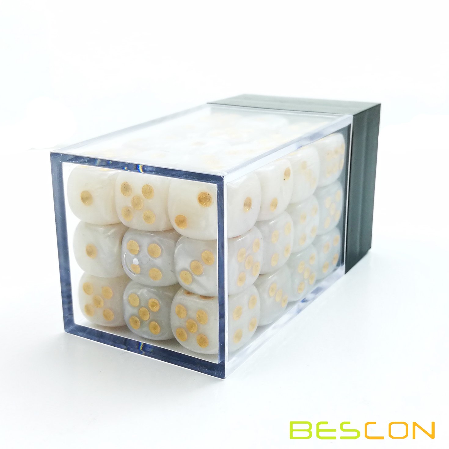 Bescon 12mm Six-Sided Dice Set - 36 White Marble Dice in Brick Box | Perfect for Board Games, RPGs, D&D, and Casino Night
