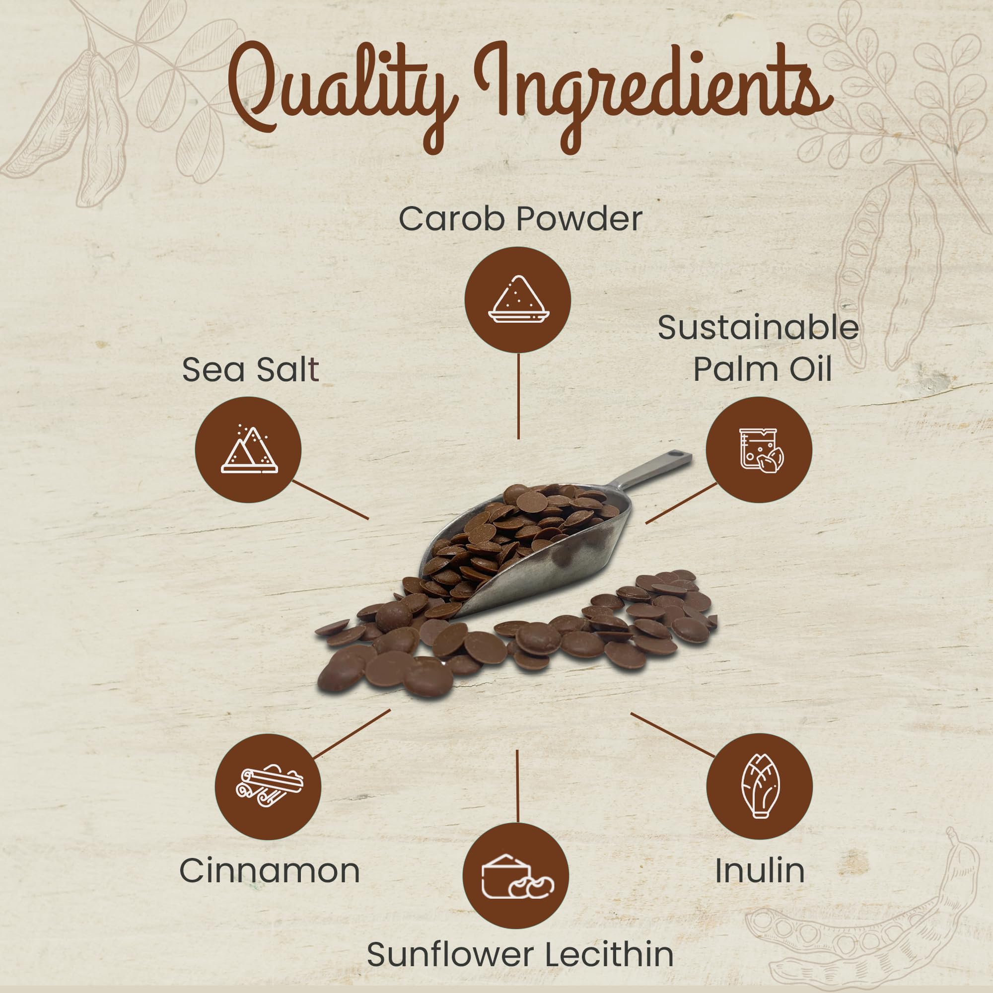 Organic Unsweetened Carob Chips 8 Oz - Vegan, Gluten-Free, Caffeine-Free Healthy Chocolate Alternative - Perfect for Baking, Snacks, Desserts & Vegan Treats
