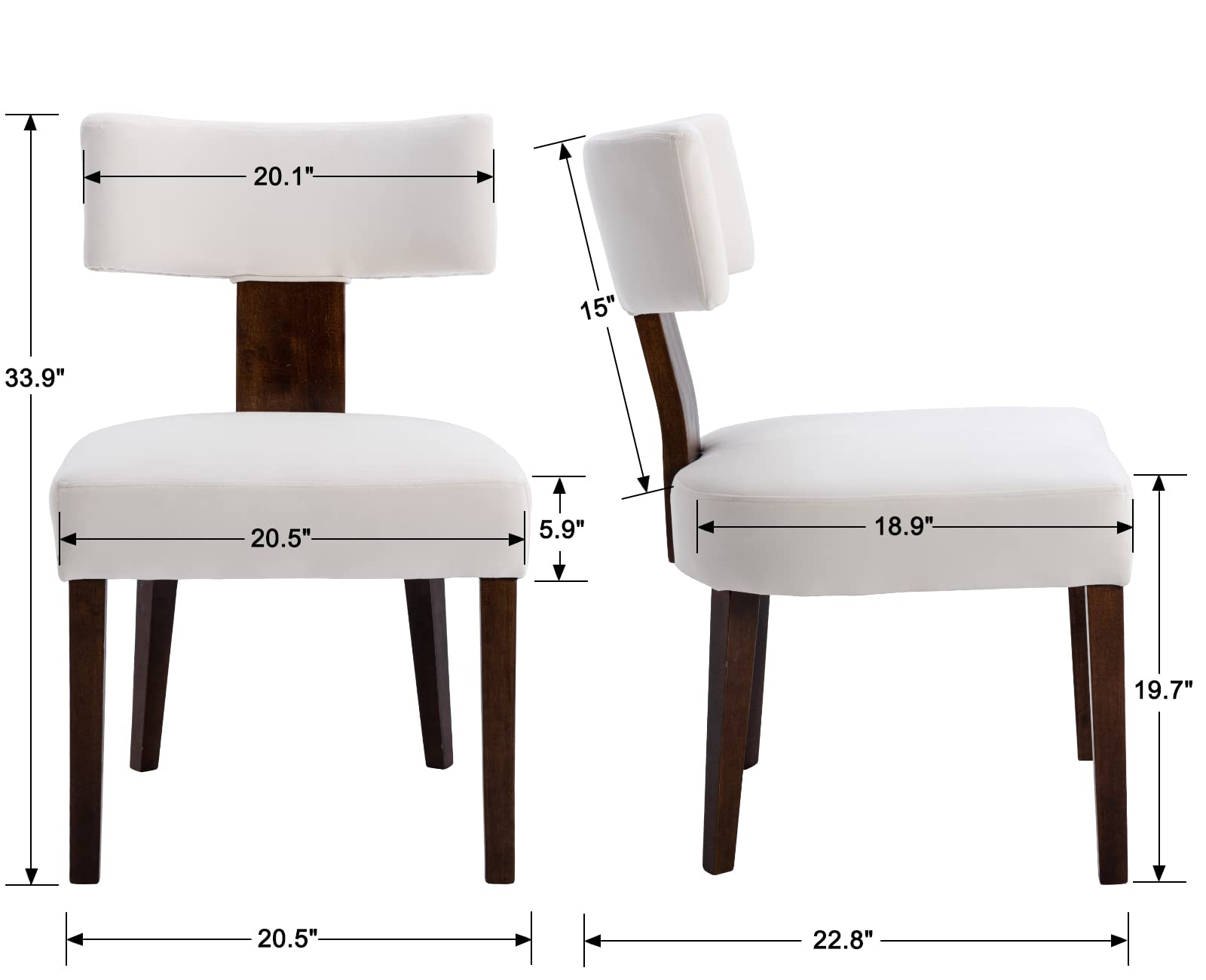 Modern Velvet Upholstered Dining Chairs Set of 4 - Wingback Side Chairs with Wooden Legs for Dining Room, Living Room & Bedroom - Cream Comfortable Seating for Family Gatherings & Dinner Parties