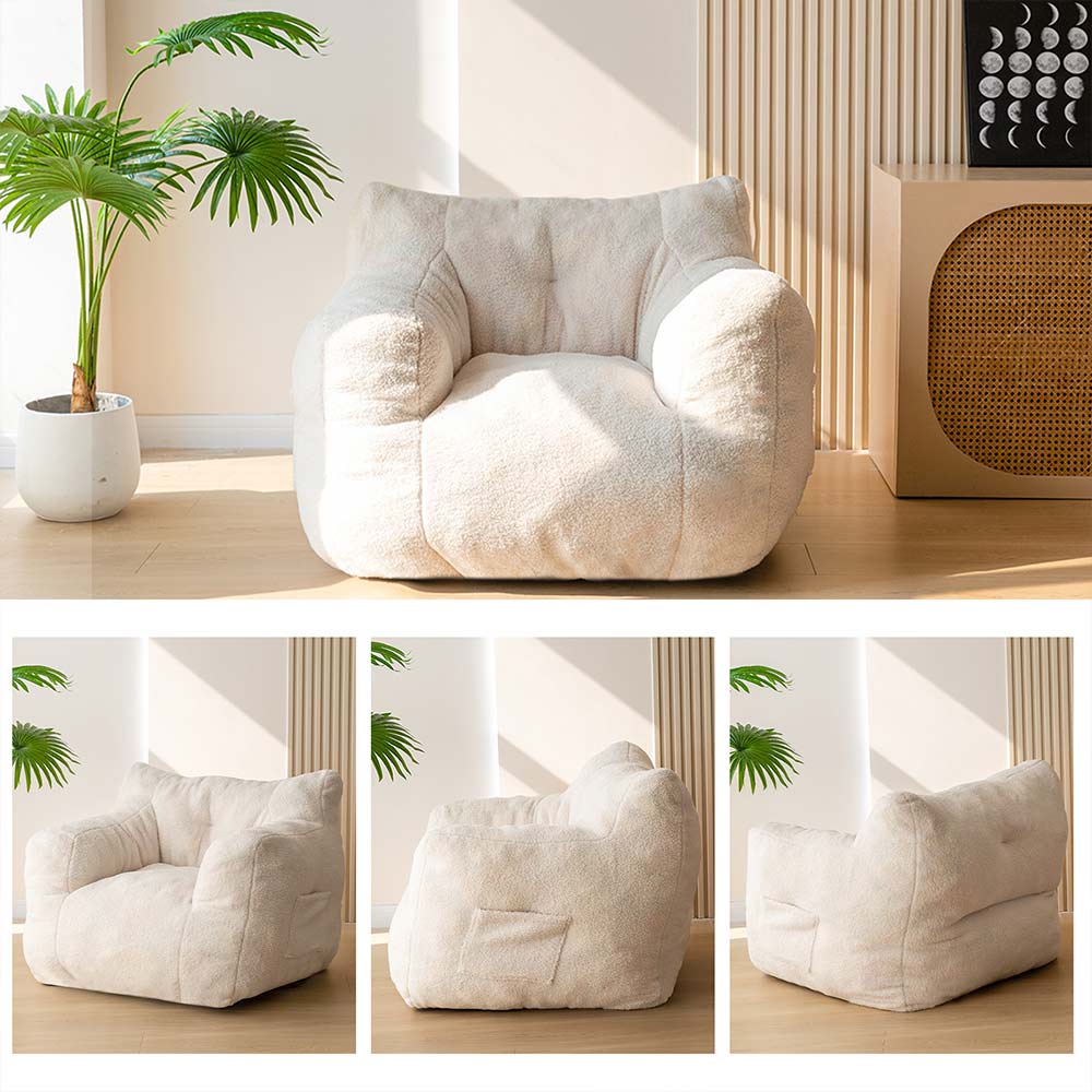 MAXYOYO Sherpa Bean Bag Chair - Boucle Tufted Bean Bag Couch for Living Room, Bedroom & Game Room - Soft Lazy Sofa for Adults & Kids - Cozy Beige Lounge Seating for Relaxing, Reading & Movie Nights