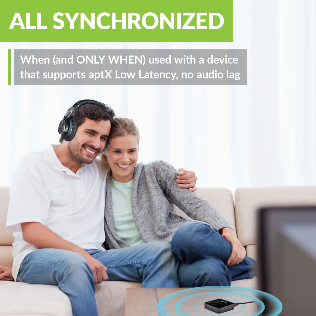 Avantree Audikast Plus - Wireless Bluetooth Audio Transmitter for TV with USB, Optical & AUX Output | Long Range 100ft, Dual Link, Volume Control | Works with TV Headphones & Home Theater Systems | Perfect for Late Night TV Watching & Gaming Without Disturbing Others