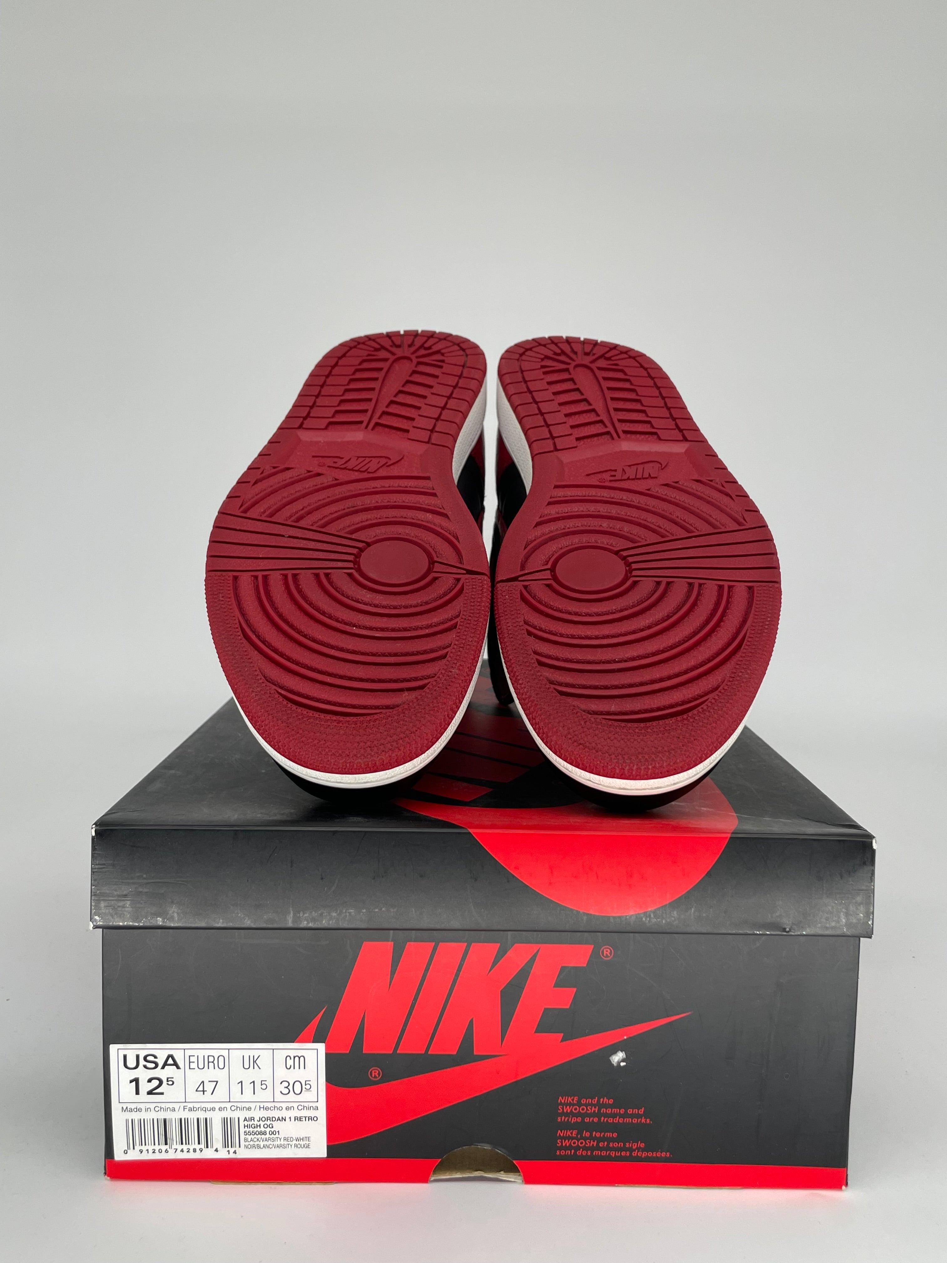 AIR JORDAN 1 BRED Men's Basketball Shoes Size 12.5 (555088-001) - Retro High OG Style for Sneaker Collectors & Streetwear Fashion