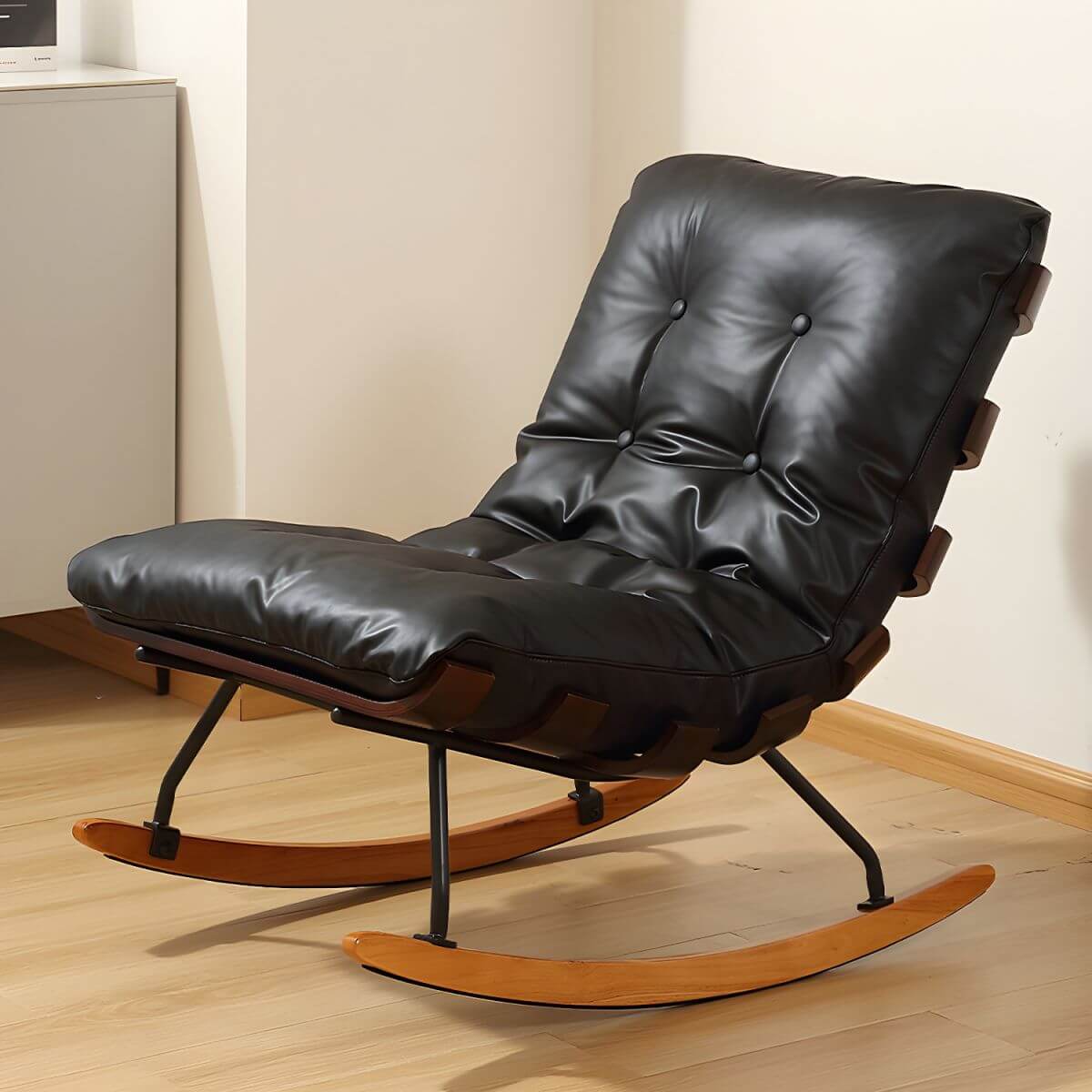Modern Indoor Rocking Chair with Tufted Upholstery & Spindle Back - Perfect for Nursery, Living Room & Relaxation