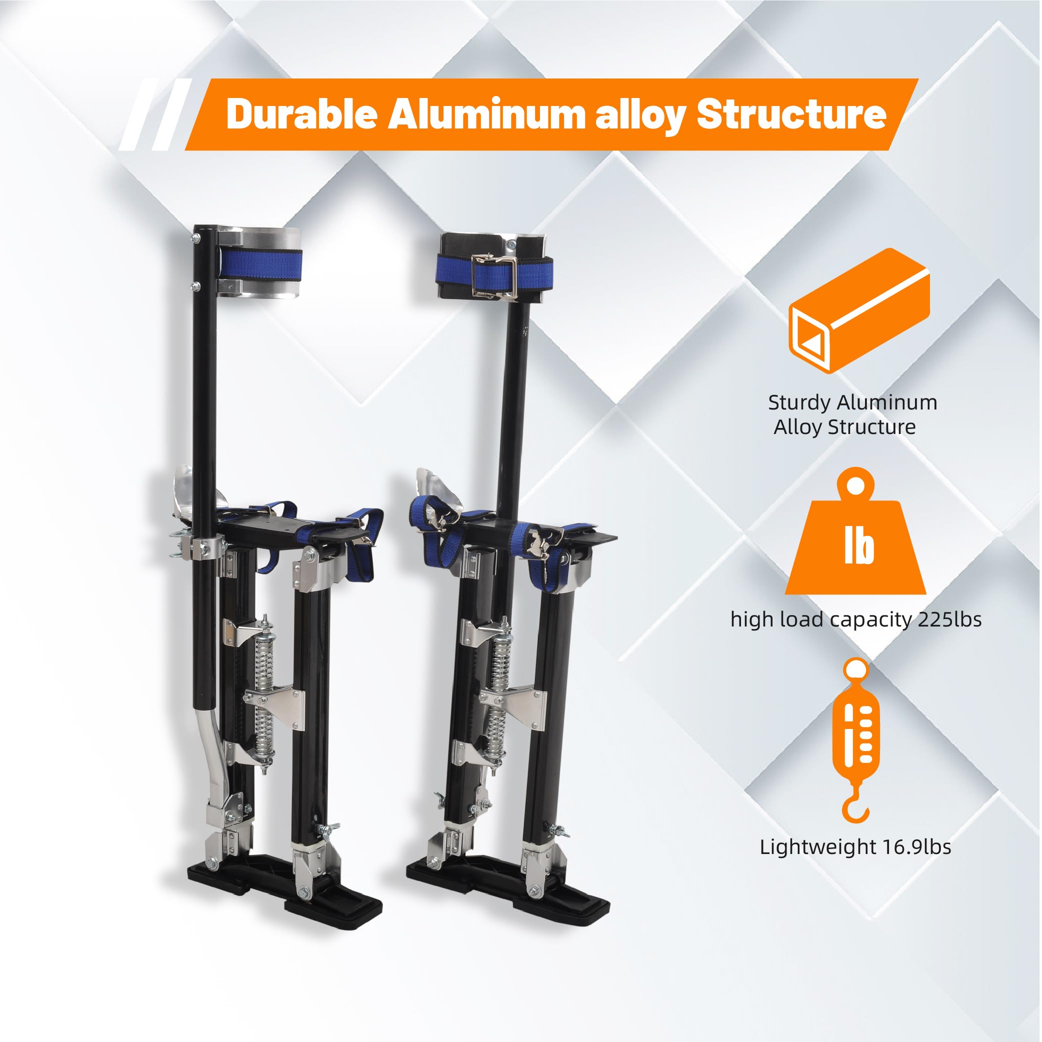 Adjustable Drywall Stilts for Adults 18-30 Inch Height - Lightweight Aluminum Painting Stilts for Professional Painters & Contractors - Perfect for Ceiling Work, Wall Painting & Construction Projects - Black
