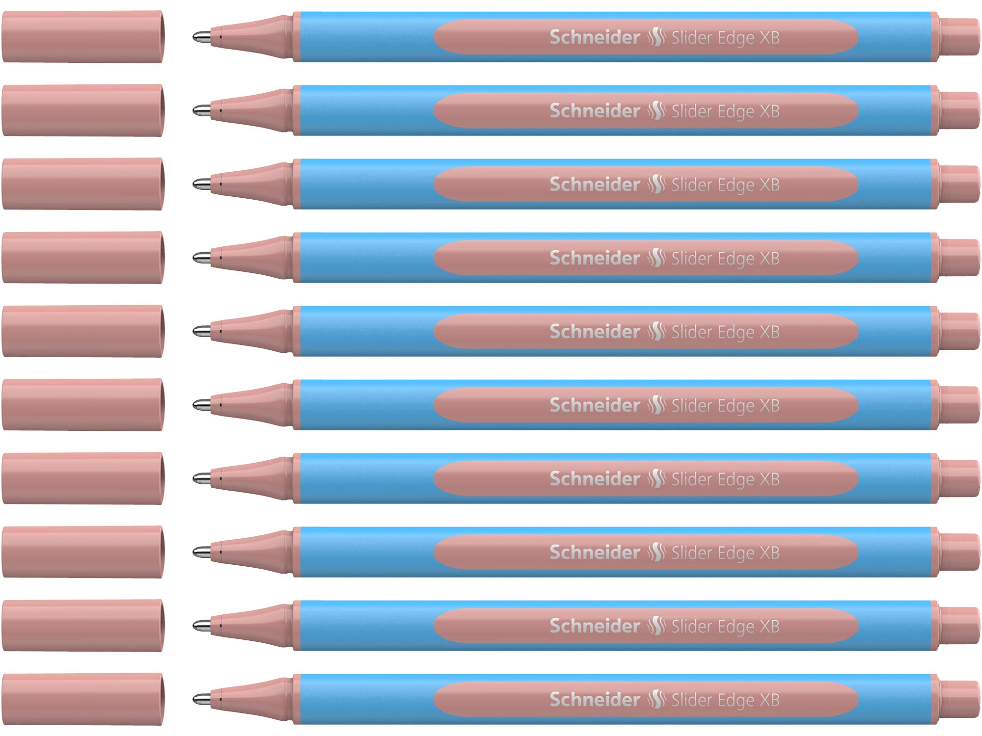 Schneider Slider Edge Pastel XB Extra Broad Ballpoint Pen - 1.4mm Tip, Light Blue Barrel with Blush Ink - Pack of 10 Pens (152236) - Perfect for Office, School, Note Taking & Gift Giving