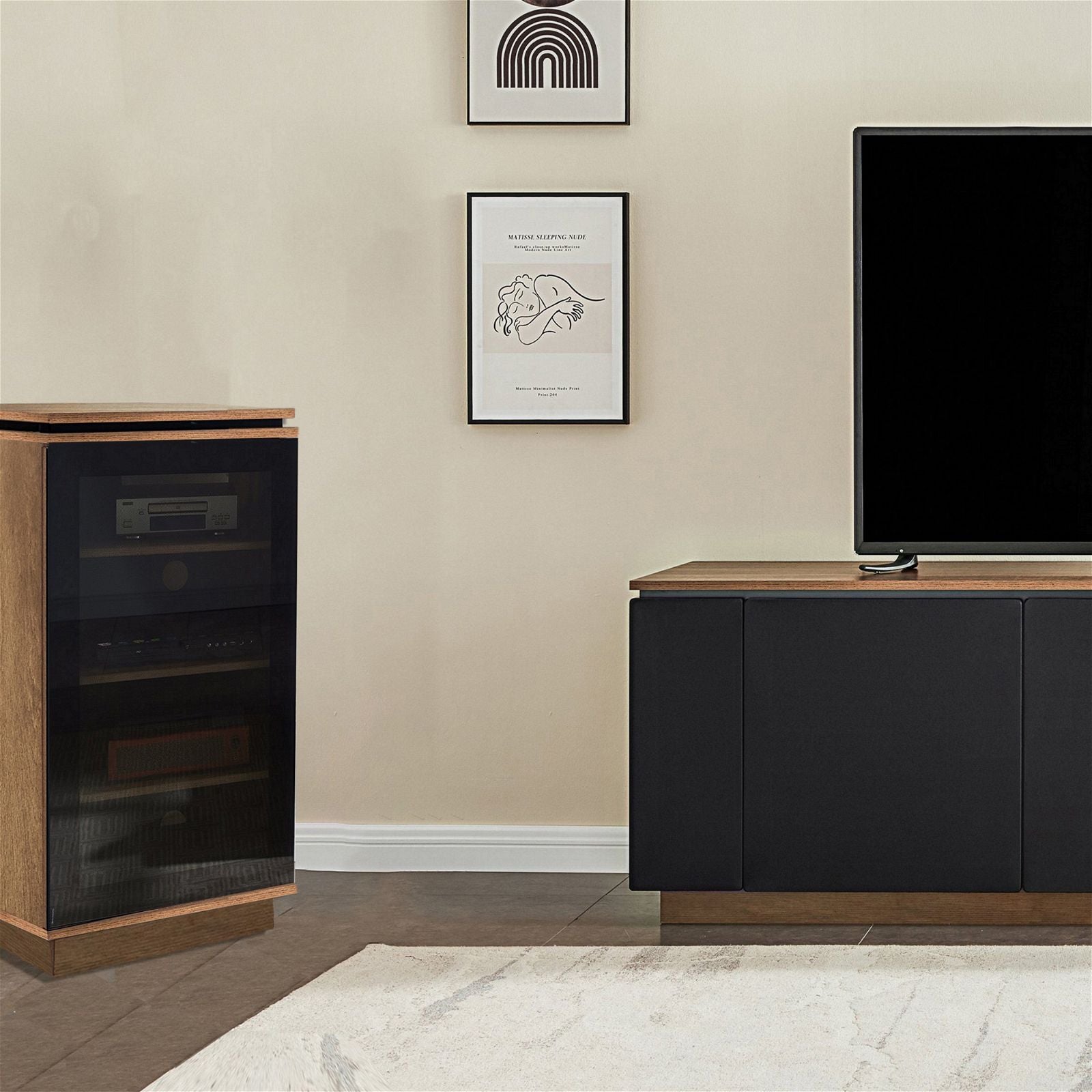 TITAN HiFi Vinyl Dark Oak Entertainment Center - Premium Audio Rack for Record Player & Stereo System - Perfect for Living Room, Home Theater & Music Studio Setup