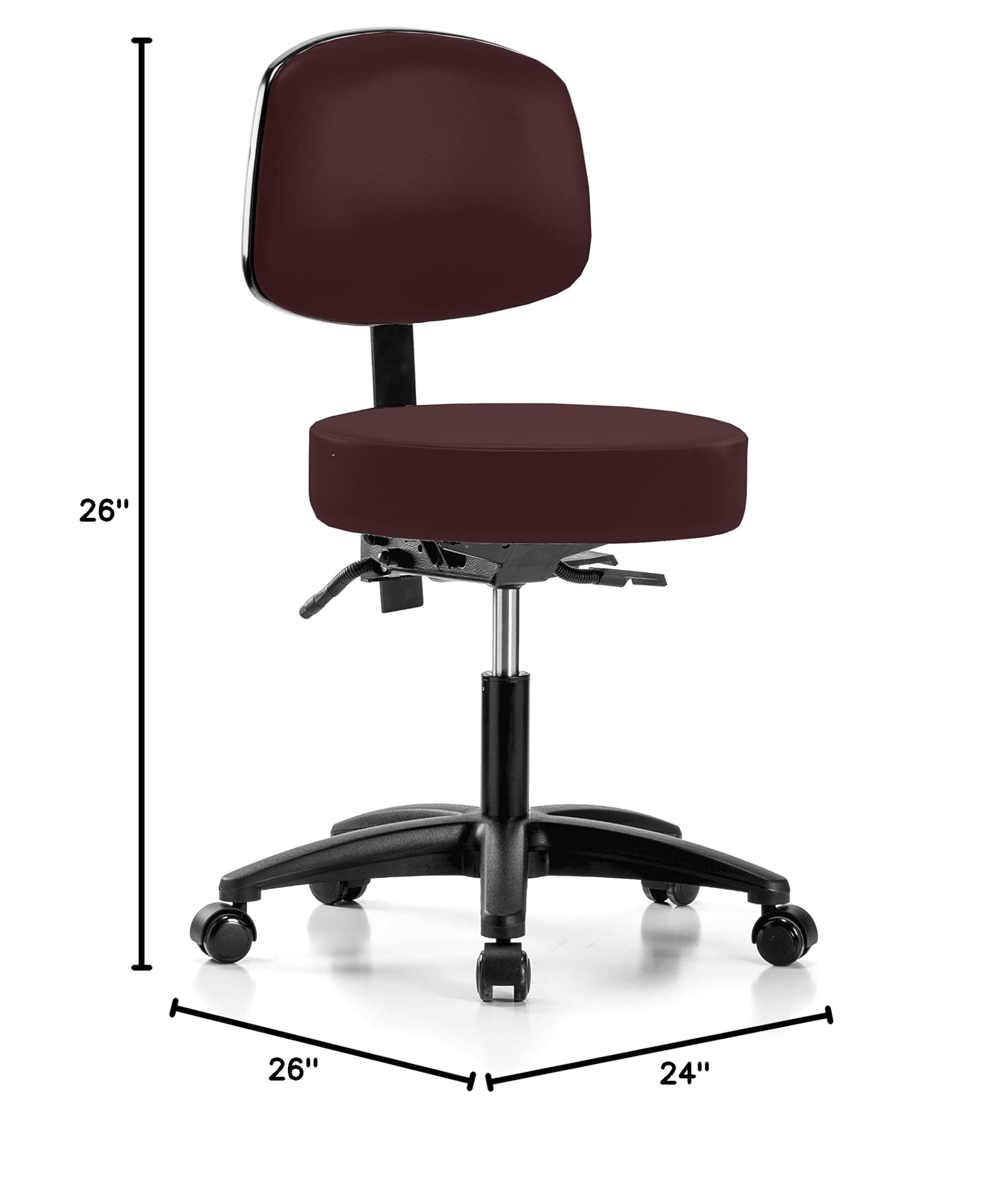 Perch Walter Adjustable Rolling Doctor Stool with Back Support - 300 lb Capacity for Carpet & Linoleum Floors | Perfect for Medical Offices, Home Desks & Beauty Salons | Burgundy Fabric Seat