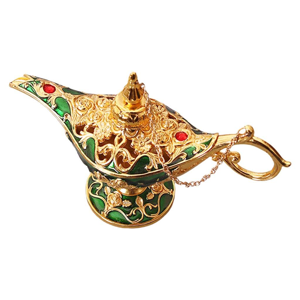 Vintage Aladdin Genie Lamp Collectible - Gold & Green Magic Table Decor for Home, Party, Halloween & Birthday Celebrations | Perfect for Arabian Nights Theme, Gift Giving & Disney Fans