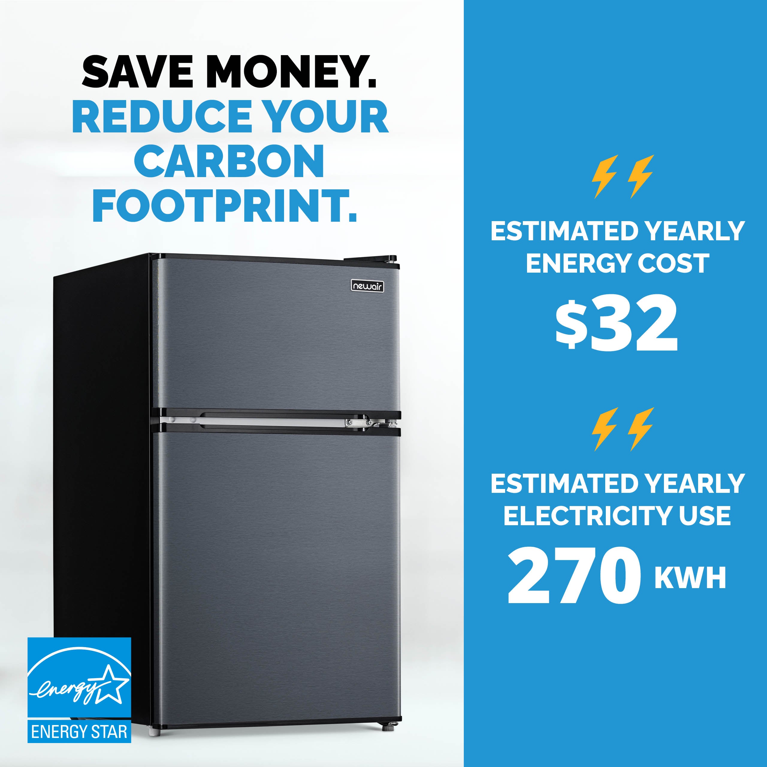 Newair® 3.1 Cu. Ft. Compact Mini Fridge with Freezer - Energy Efficient Black Refrigerator for Bedroom, Office, Dorm & Small Spaces - Perfect for Drinks, Snacks & Beauty Products Storage