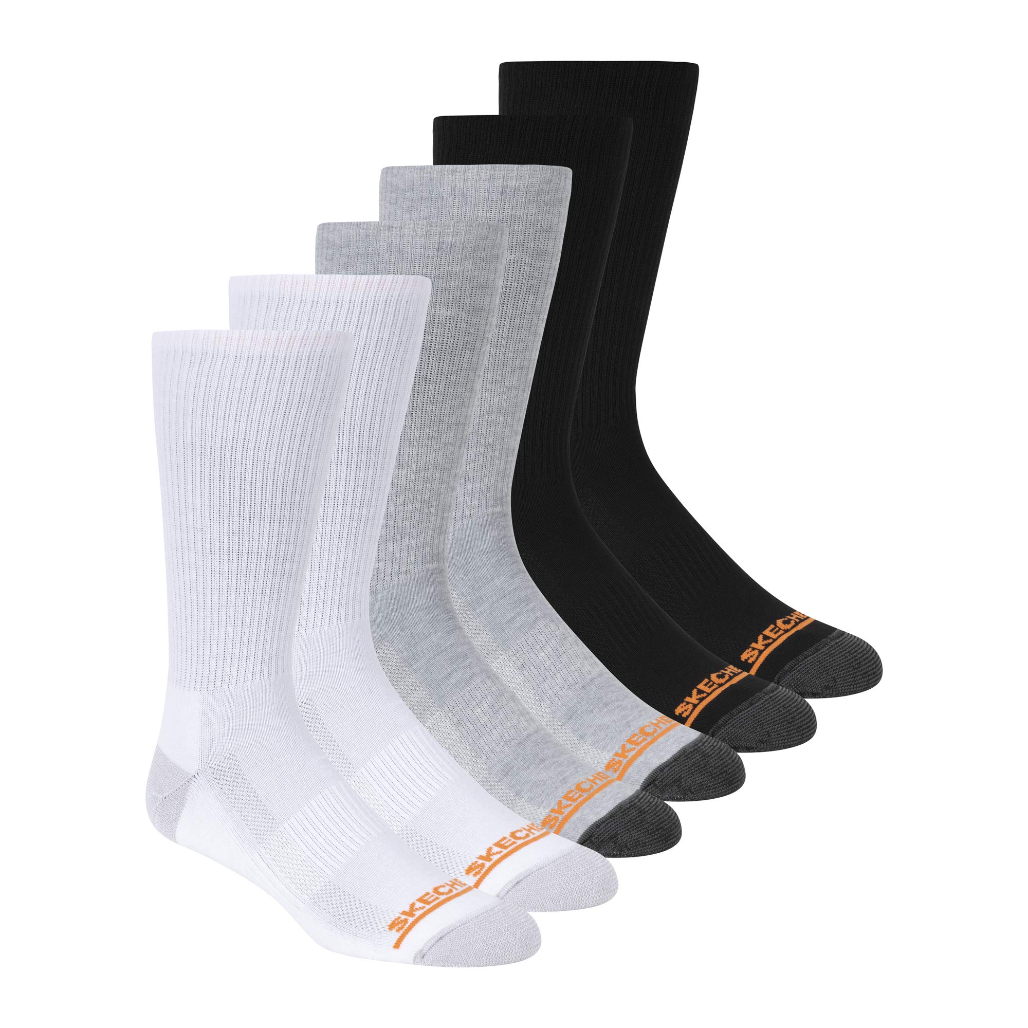 Skechers Men's 6-Pack Cotton Crew Socks - Comfortable Athletic Casual Socks for Running, Workout & Everyday Wear