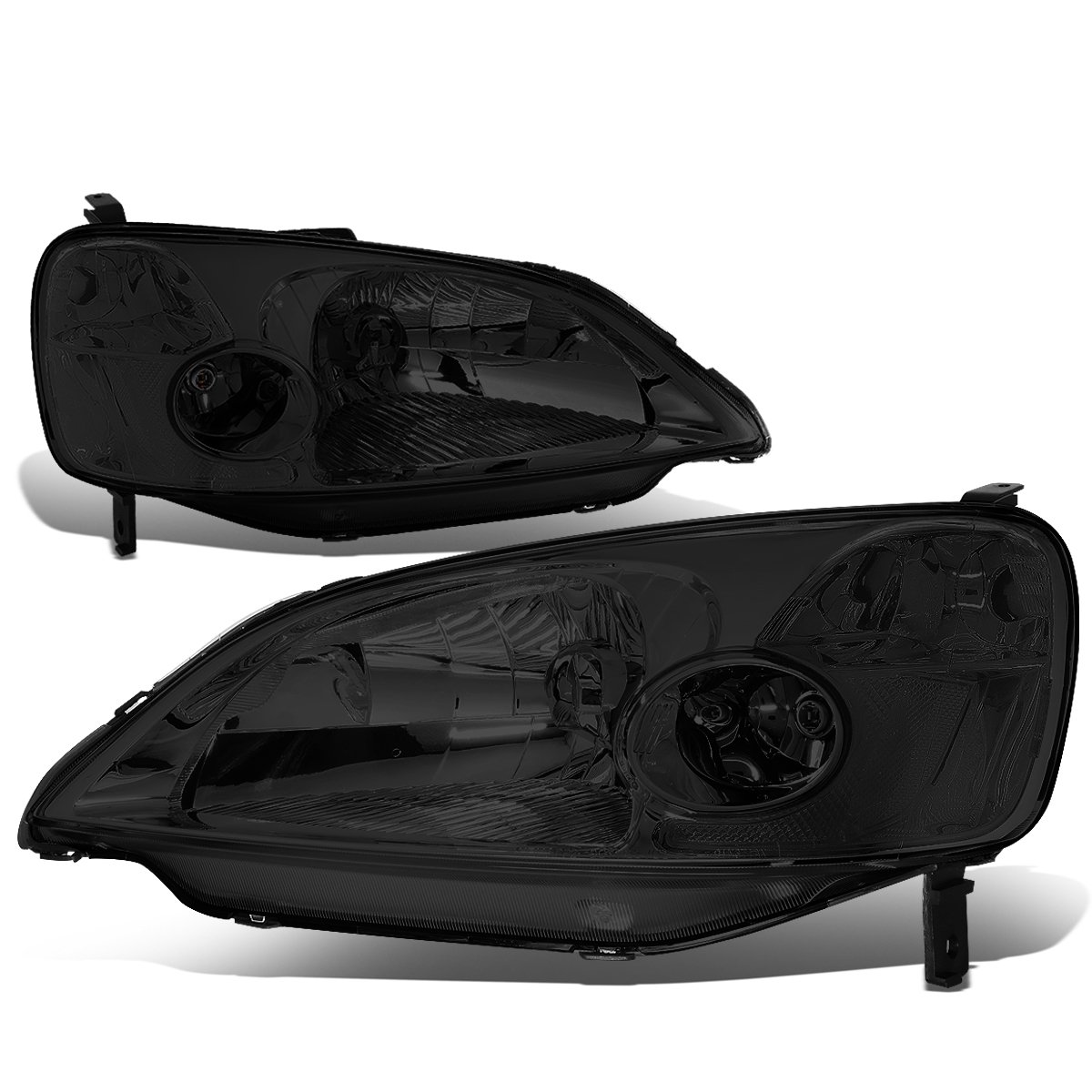Auto Dynasty Headlights Assembly Compatible with 2001-2003 Honda Civic Coupe/Sedan - Driver & Passenger Side Halogen Replacement Headlamps (HO2519102, HO2518102) - Smoked Lens with Clear Corner - Perfect for Night Driving & Car Upgrades