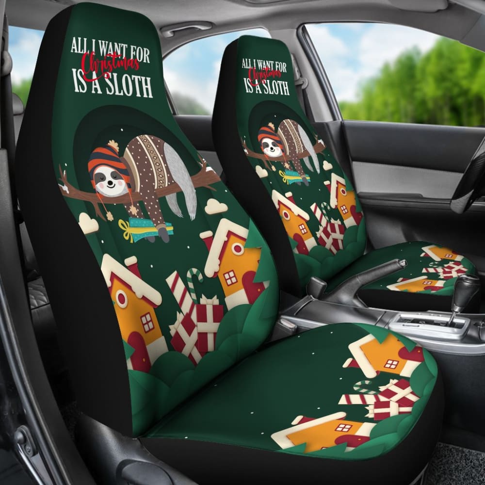 Funny Sloth Car Seat Covers for Christmas - Merry Xmas Gift for Animal Lovers & Car Enthusiasts | Perfect for Holiday Road Trips & Car Decorations