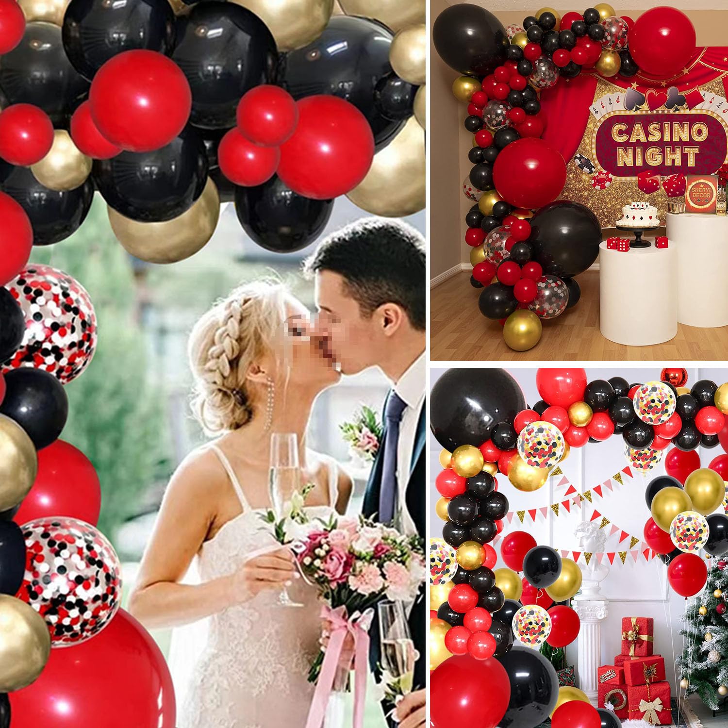 Red and Black Balloon Garland Kit with Gold Accents - Premium Balloon Arch Decor for Birthday, Wedding, New Year, Graduation, Anniversary & Casino Theme Parties - Perfect for Indoor/Outdoor Celebrations and Event Decorations