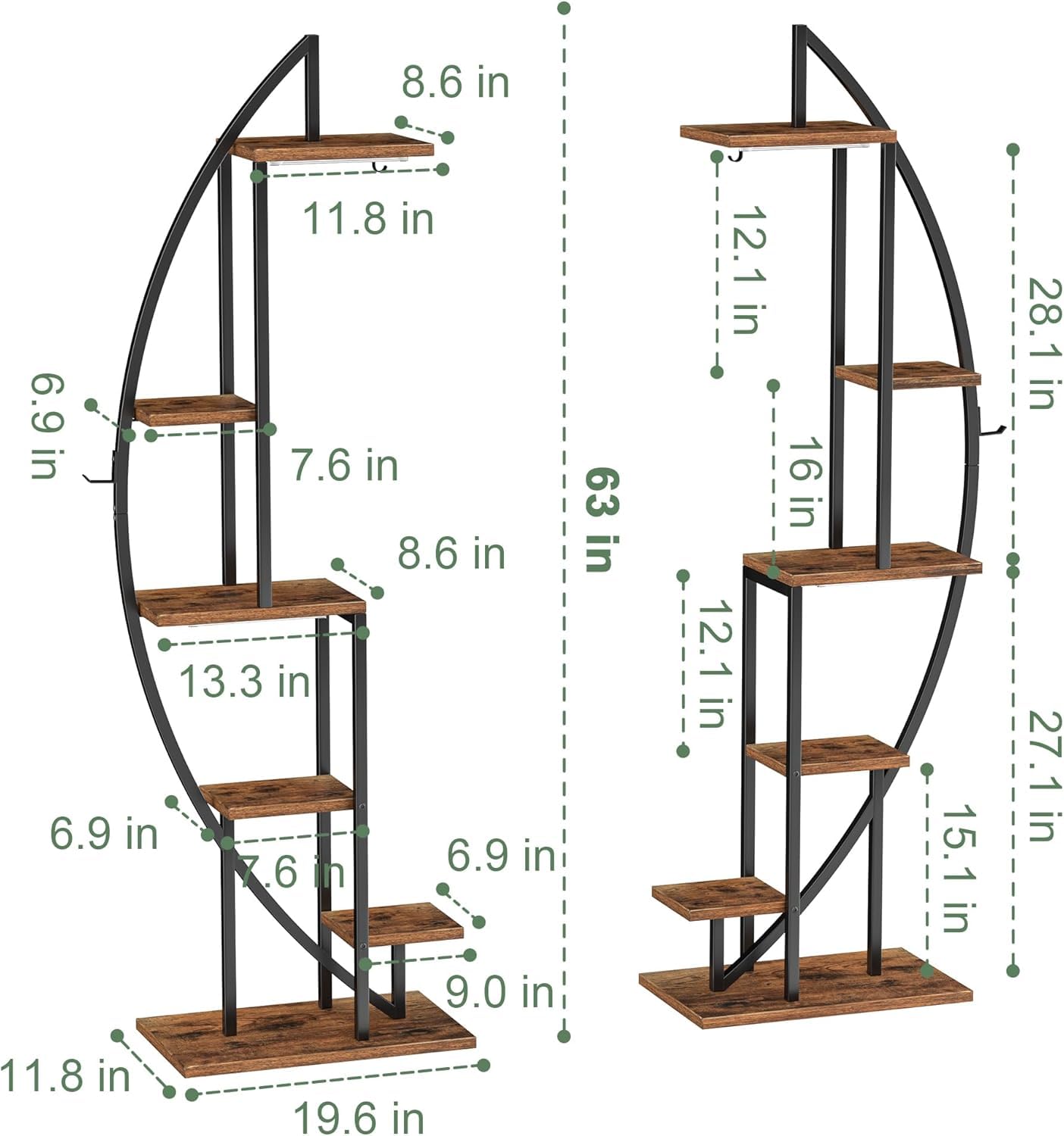 6 Tier Tall Metal Plant Stand with Grow Lights - 63