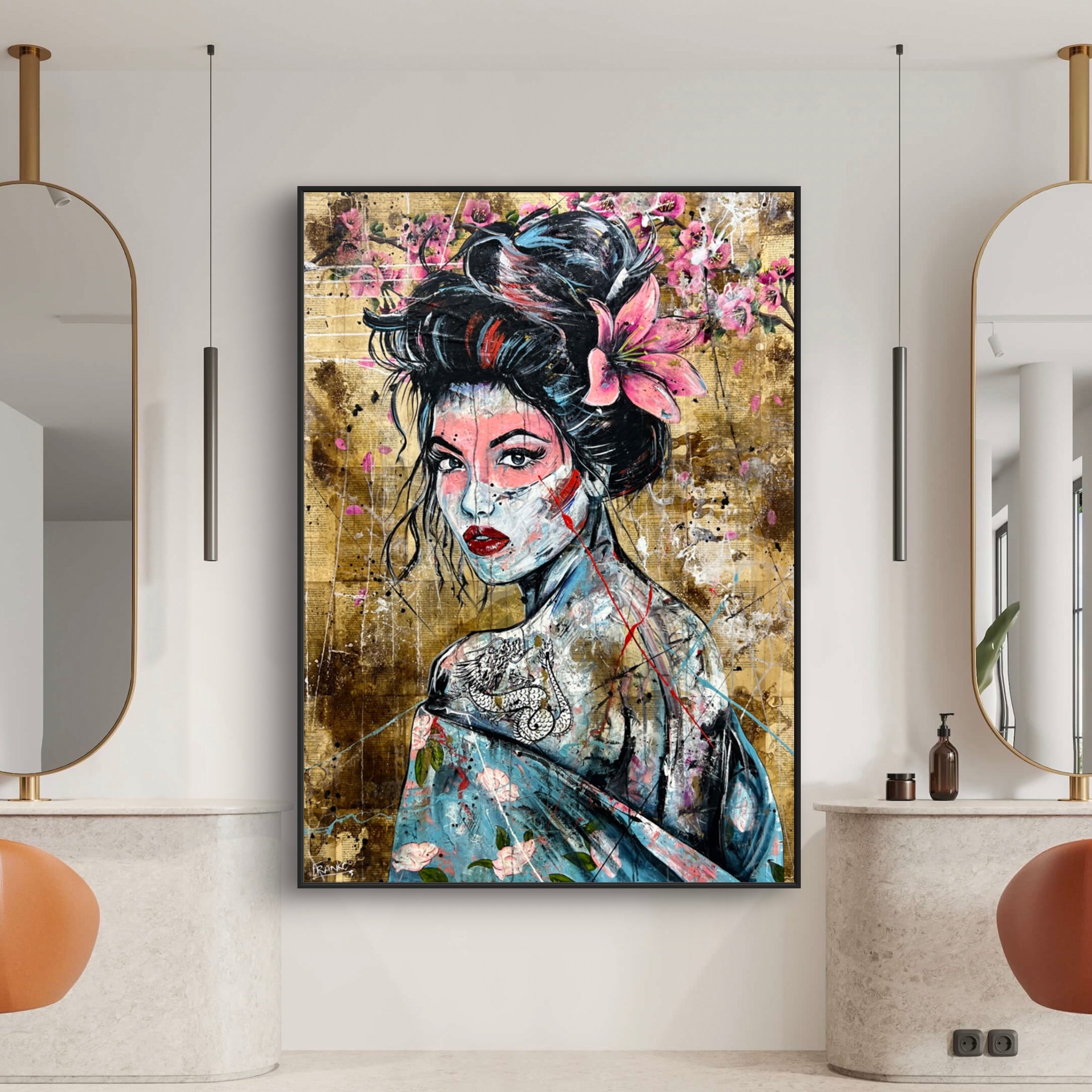 140cm x 100cm Japanese Geisha Abstract Realism Canvas Art Painting - Wall Decor for Living Room, Bedroom, Office & Book Club
