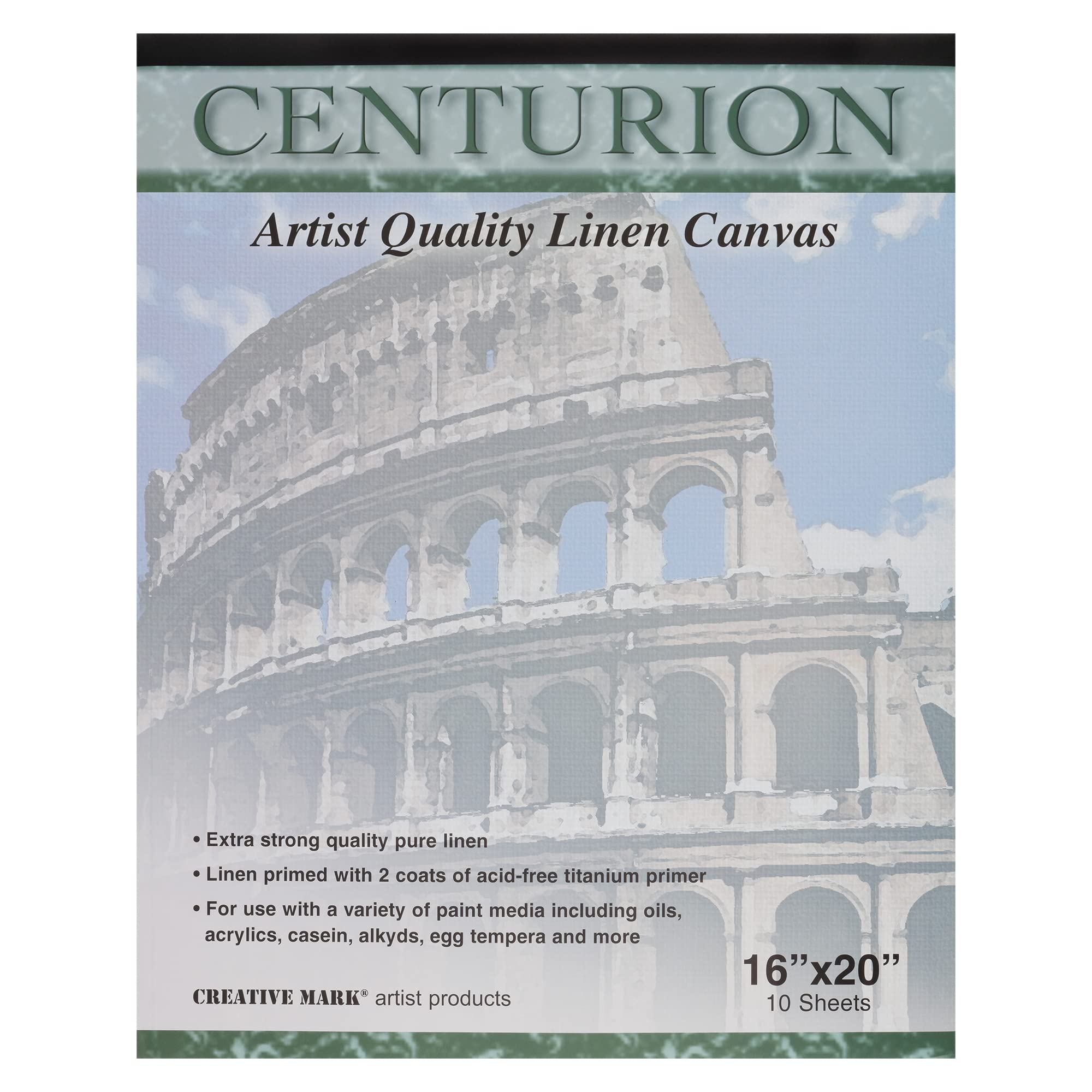 Centurion Artist Professional Linen Canvas Paper Pad for Oil & Acrylic Painting - 10 Sheets 16x20 Inch (40.6x50.8cm) - Acid-Free Premium Texture for Artists - Perfect for Studio Work, Classroom & Outdoor Sketching