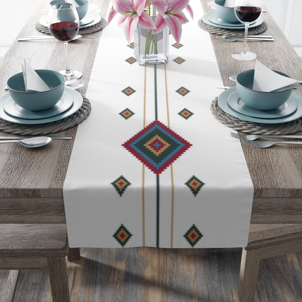 White Diamond Southwestern Table Runner - Cotton or Polyester Kitchen Table Linens for Dining Room Decor & Holiday Entertaining