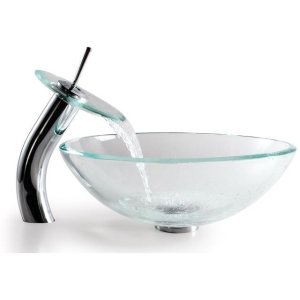 Oil Rubbed Bronze Clear Glass Vessel Sink with Waterfall Faucet - Modern Bathroom Vanity Upgrade for Spa-Like Luxury