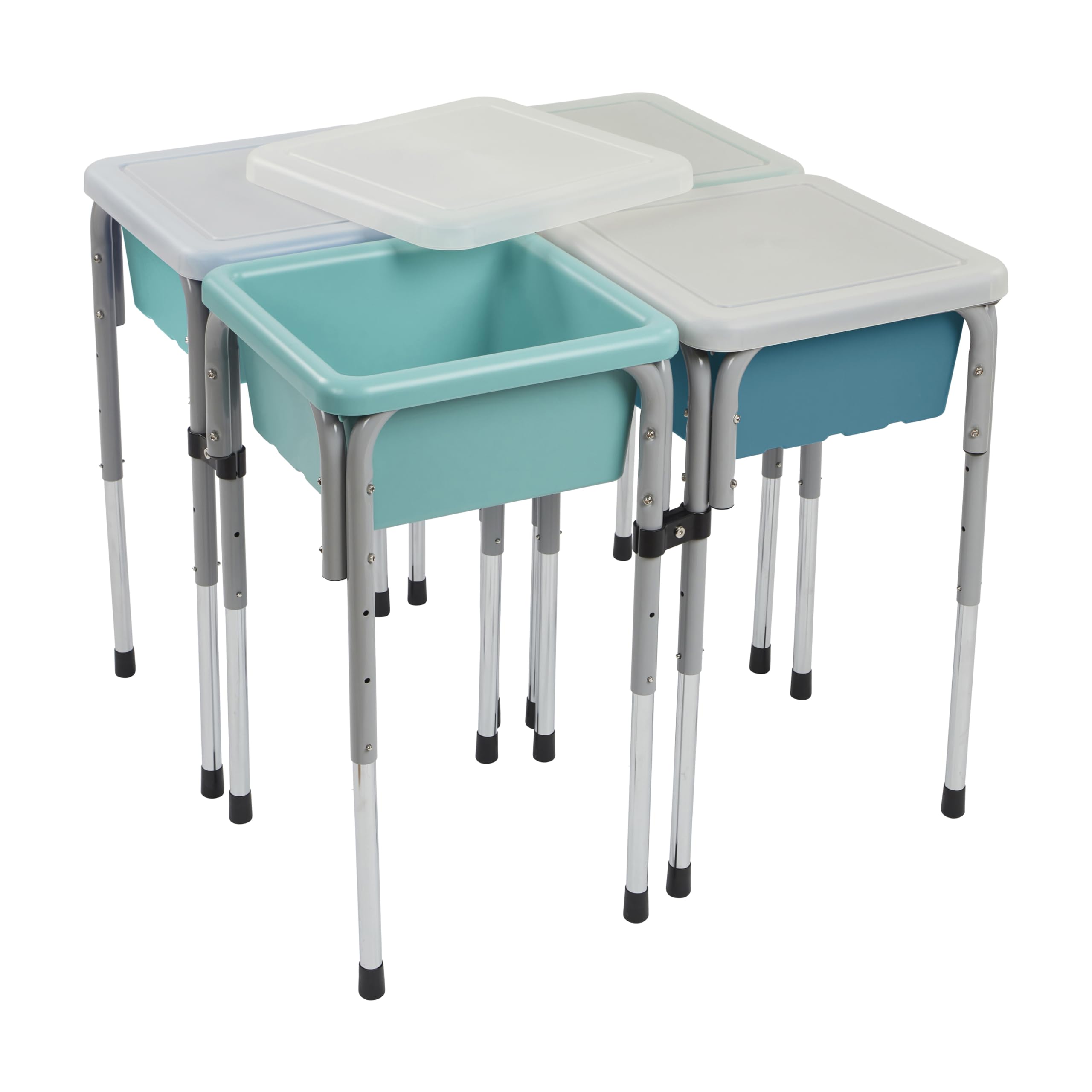 ECR4Kids Adjustable 4-Station Sand and Water Play Table with Sensory Bins - Seafoam & Turquoise - Perfect for Preschool, Daycare, and Outdoor Sensory Play Activities