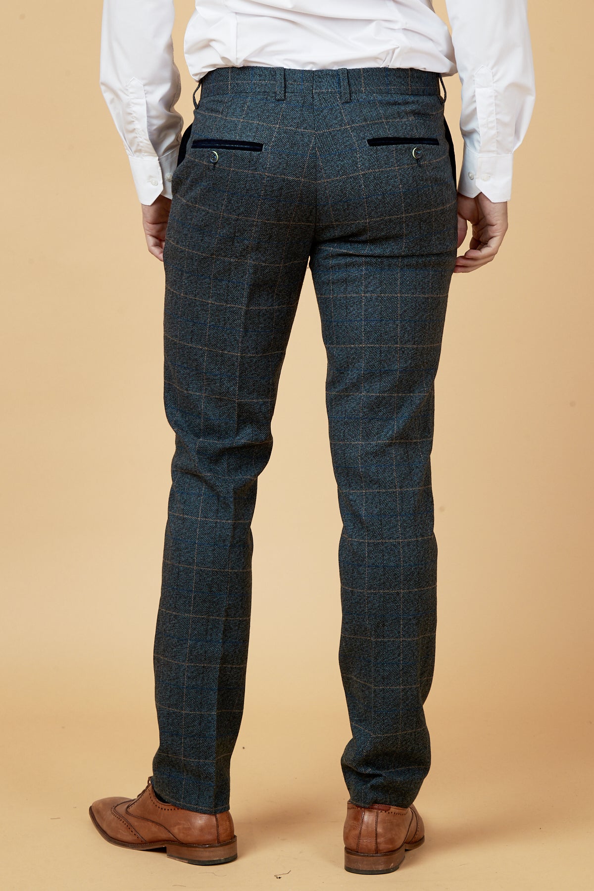 SCOTT Blue Check Tweed Trousers for Men - Classic Plaid Pattern Formal Pants | Perfect for Office, Business Meetings & Smart Casual Outfits