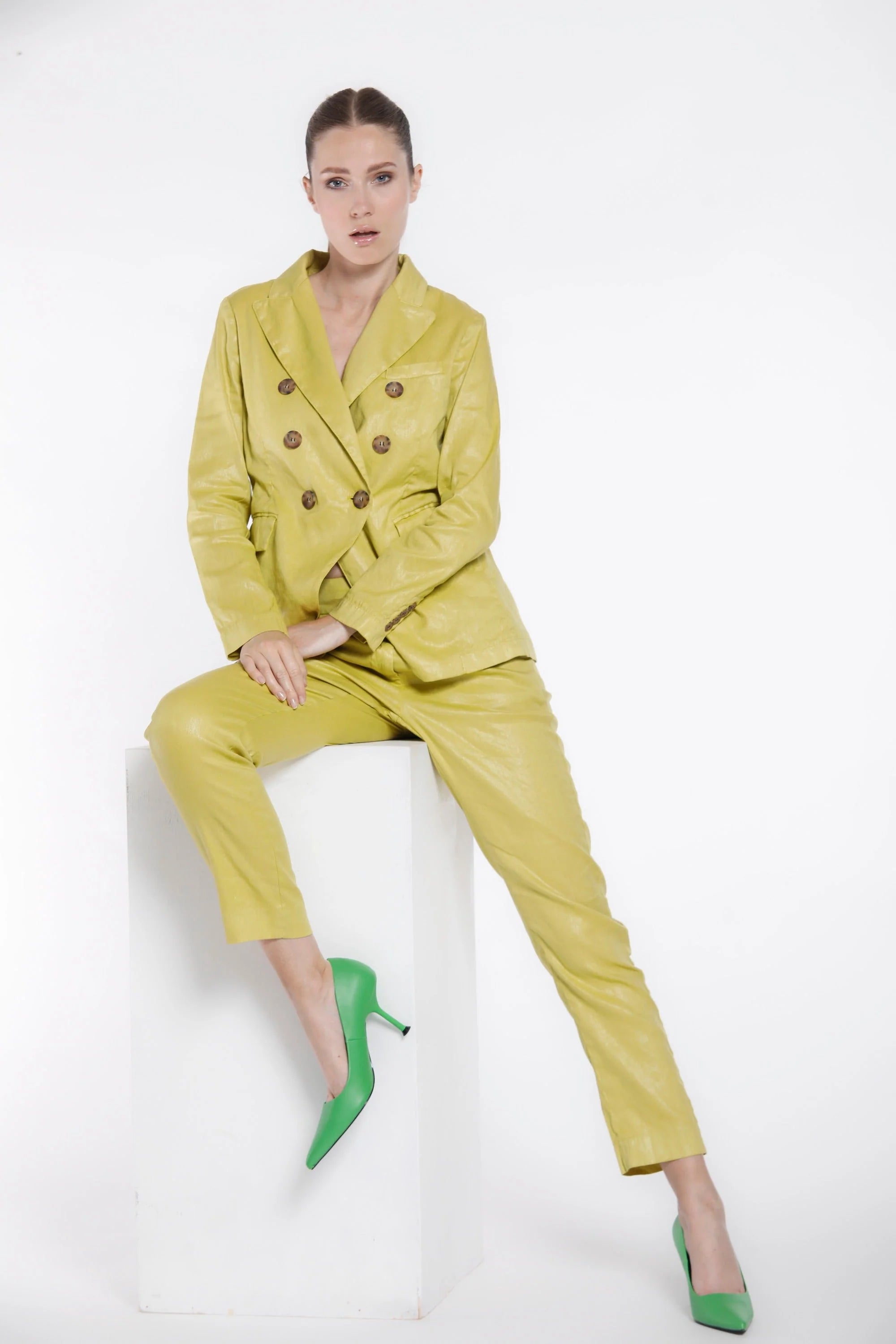 Stylish Caroline Double Breasted Blazer in Acid Yellow | Women's Fashion Blazer for Office, Business & Formal Events
