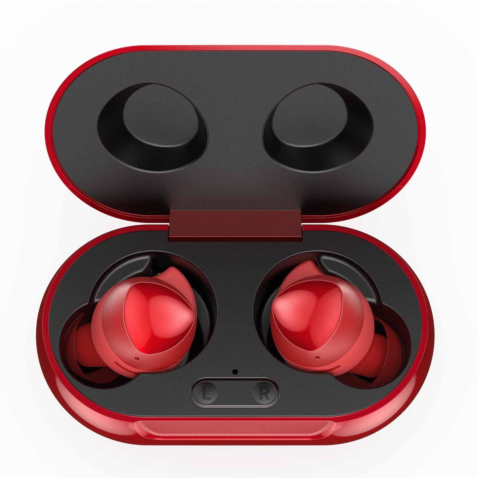 UrbanX Street Buds Plus True Wireless Earbuds for Meizu 18s Pro - Bluetooth 5.2 Headphones with Hands-Free Controls & Wireless Charging Case (Red) - Perfect for Gym, Running, Commuting & Travel