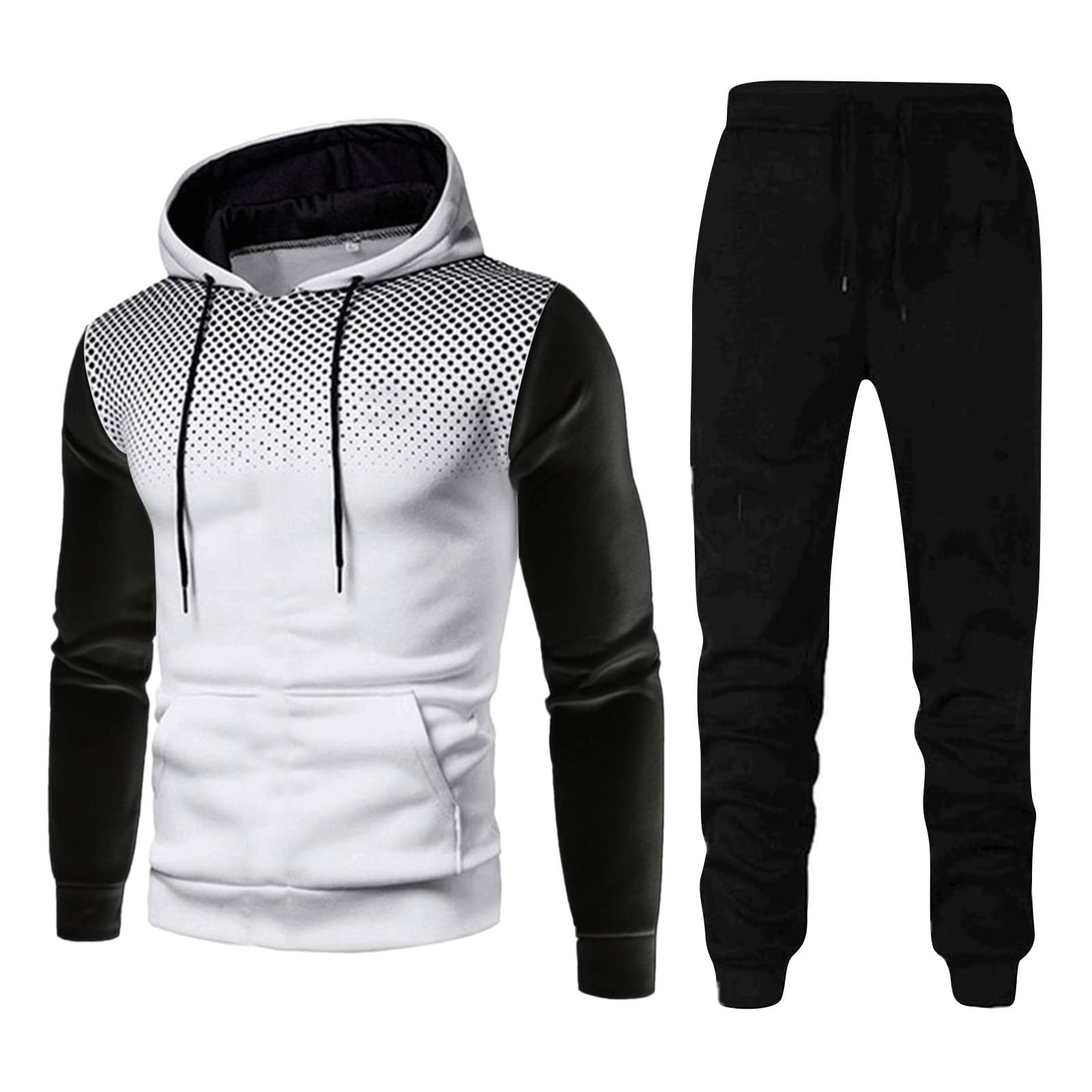 WOCACHI Men's Patchwork Tracksuit Set - Winter Color Block Sweatshirt & Jogger Pants 2-Piece Outfit for Gym, Running & Casual Wear