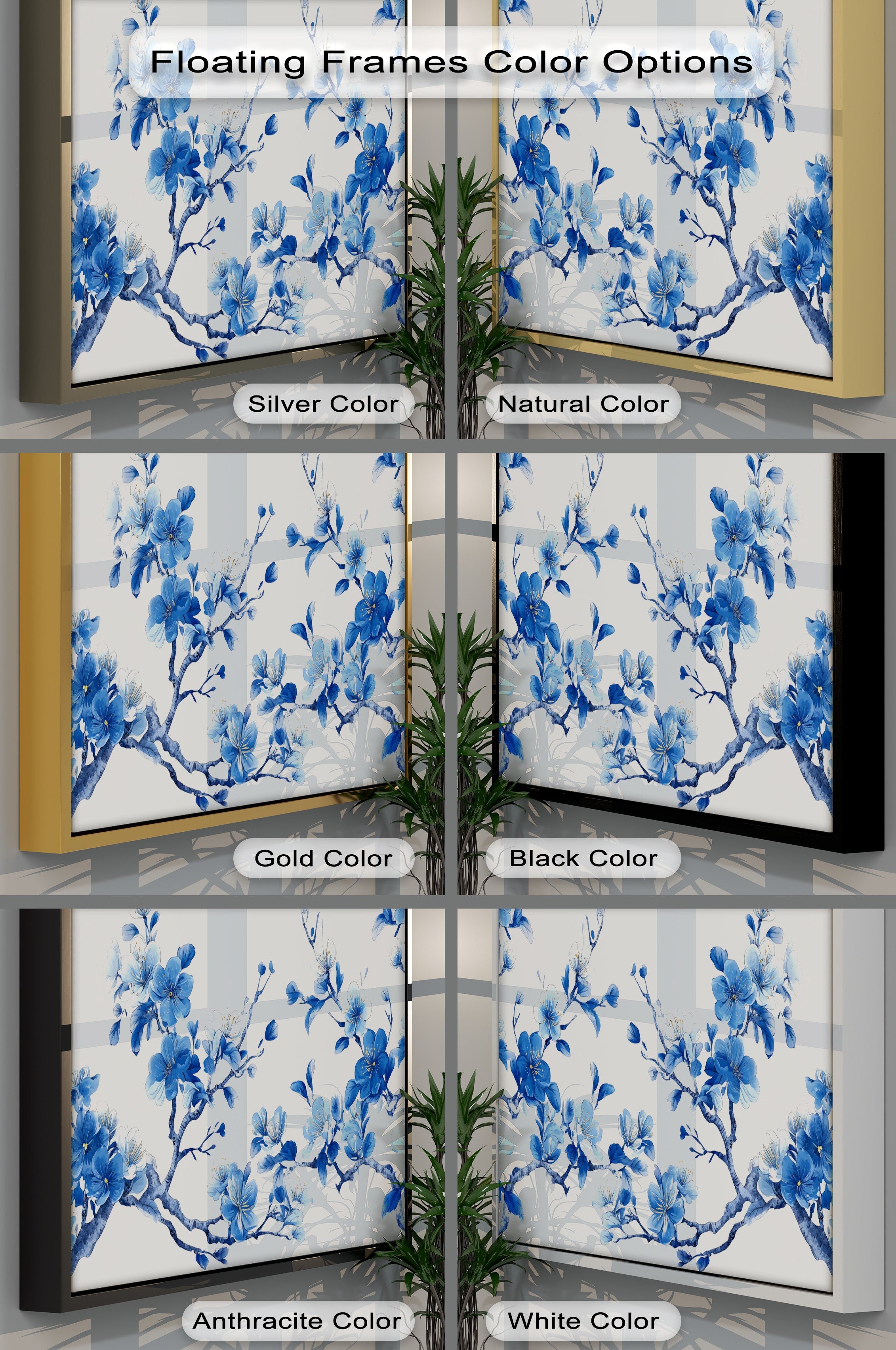 Blue Blossom Harmony Cherry Blossom Branch Canvas Wall Art - Japanese Style Floral Painting for Living Room, Bedroom & Office Decor