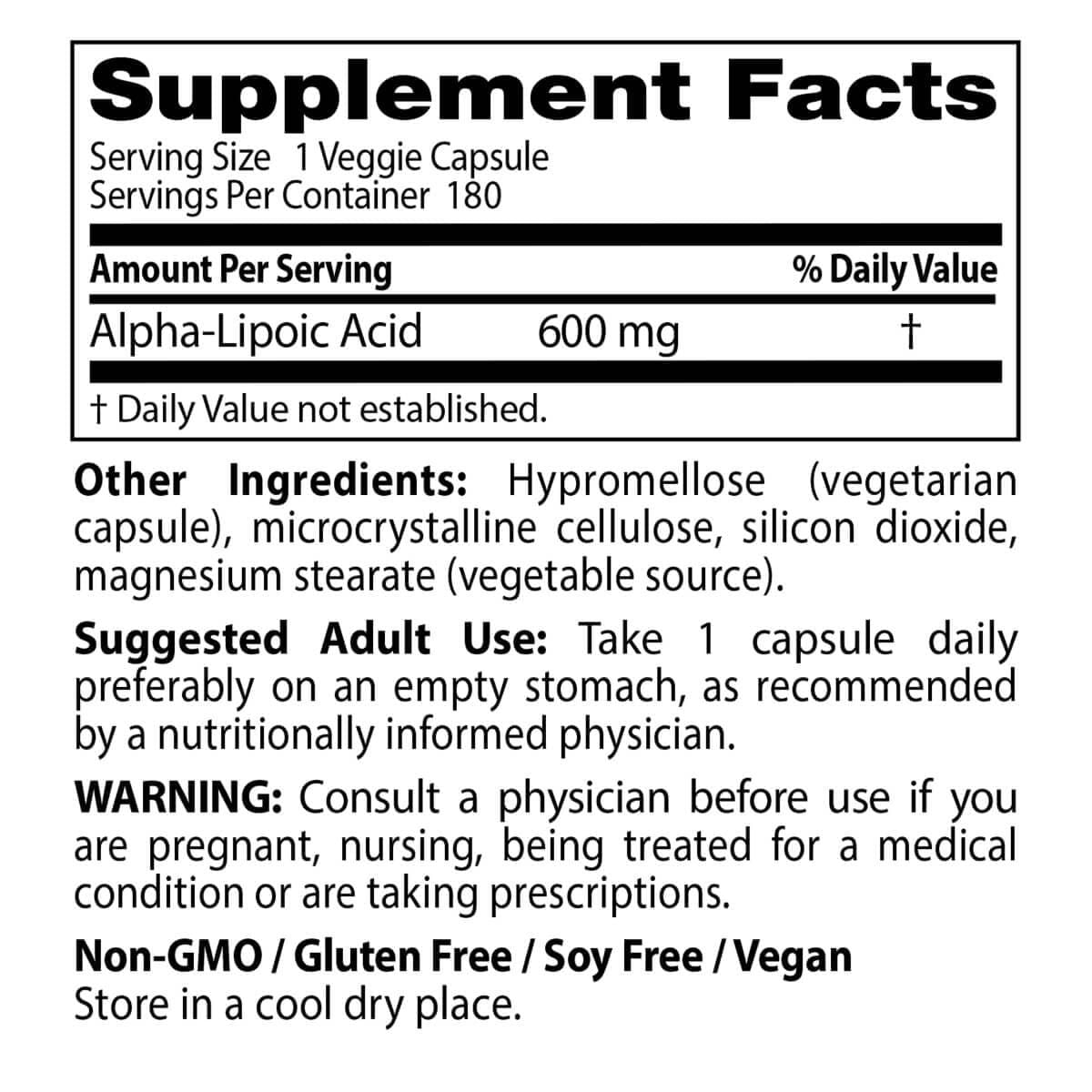 Doctor's Best Alpha Lipoic Acid 600mg - 180 Vegan Capsules | Antioxidant Supplement for Nerve Support & Blood Sugar Balance | Perfect for Daily Wellness & Anti-Aging Routine