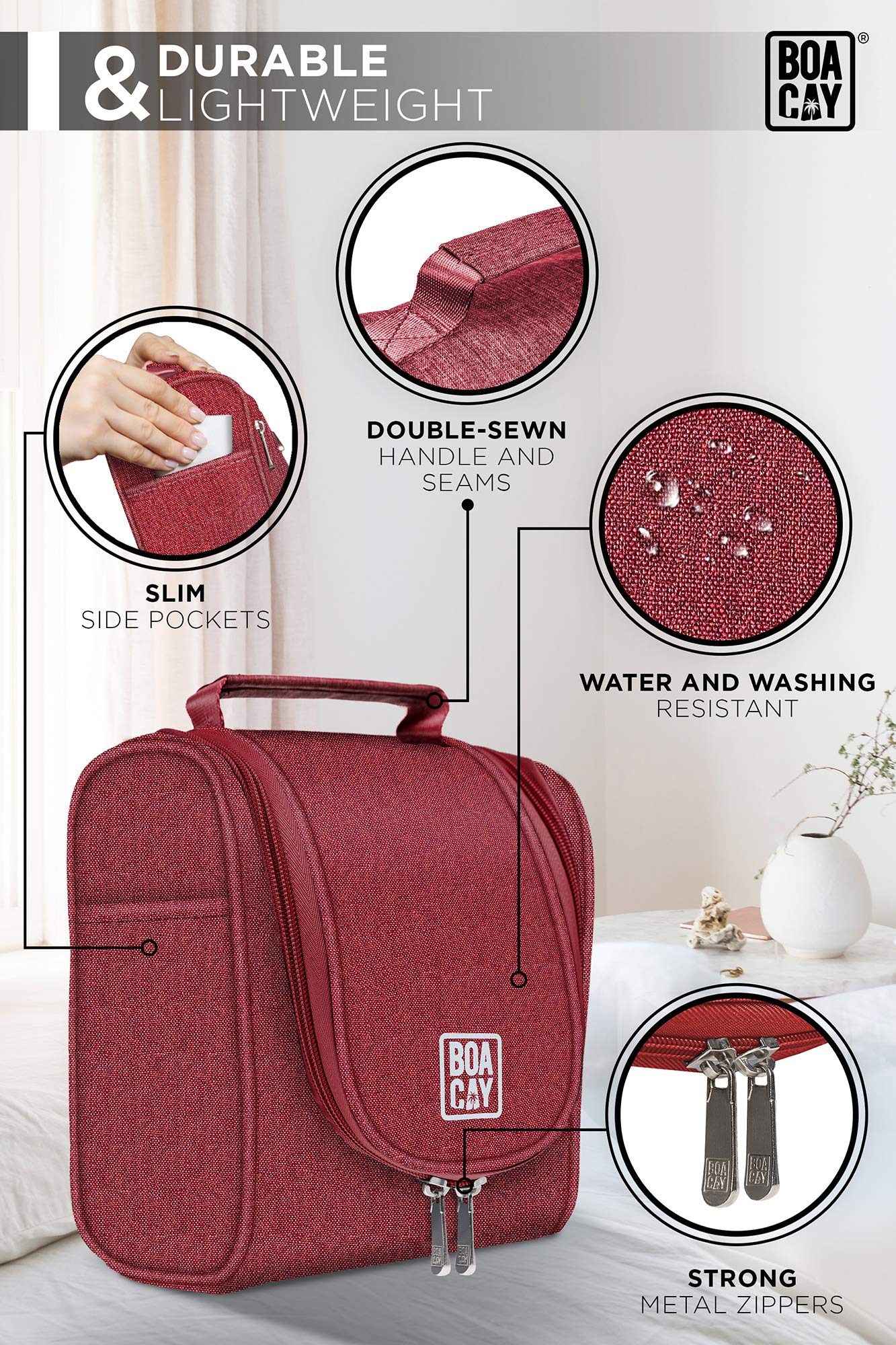 BOACAY Small Hanging Travel Toiletry Bag for Women & Men - Waterproof Makeup Organizer with Hooks, Perfect Cosmetic Bag for Bathroom, Shower & Travel Essentials - Ideal for Camping, Gym & Vacation Packing