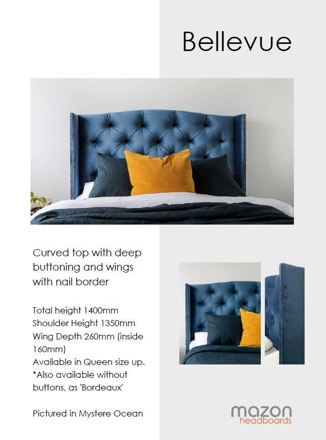 Bellevue Upholstered Headboard - Queen Size Bed Frame Headboard with Nailhead Trim, Modern Tufted Design for Bedroom Decor (Grey) | Perfect for Master Bedroom, Guest Room & Apartment Decor