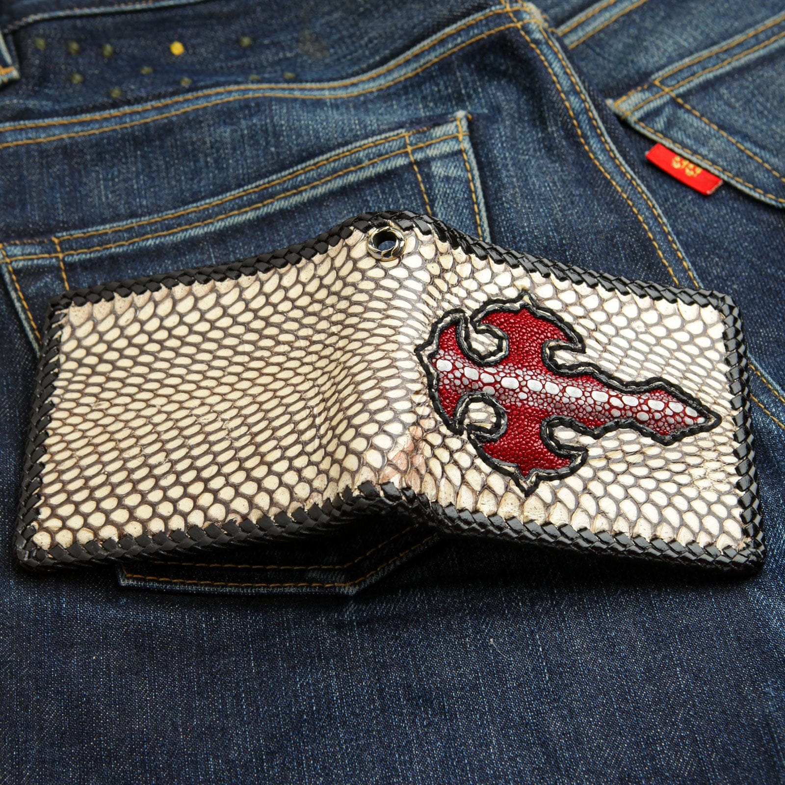 Genuine Snake Skin & Stingray Leather Biker Wallet for Men - Stylish RFID Blocking Motorcycle Wallet for Everyday Use & Travel