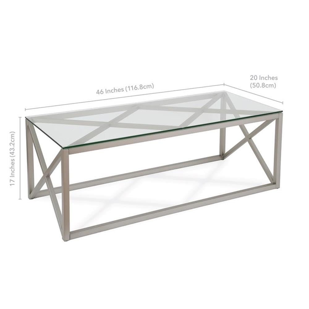 Dixon 46-Inch Wide Modern Rectangular Coffee Table with Satin Nickel Finish - Perfect for Living Room, Lounge & Office Spaces