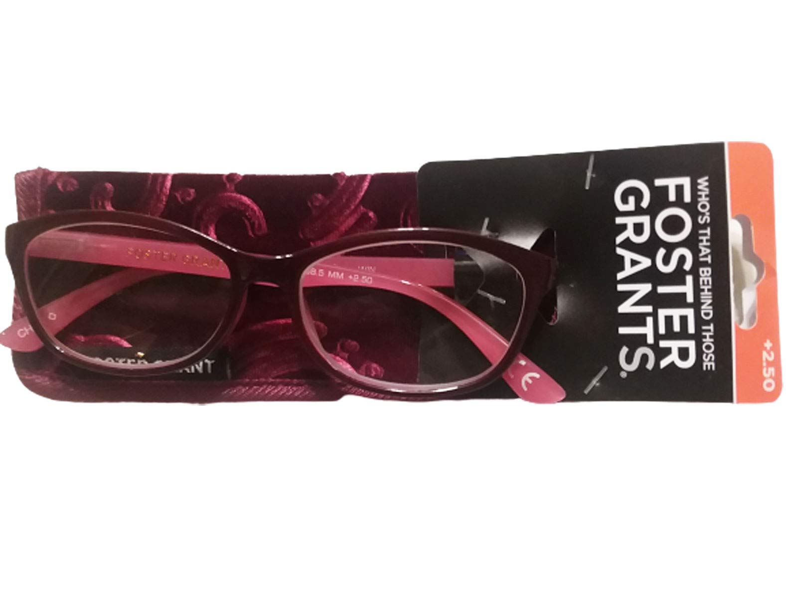 Foster Grant +2.50 Strength Reading Glasses with Red Frame & Soft Case - Perfect for Reading Books, Using Smartphones, and Computer Work