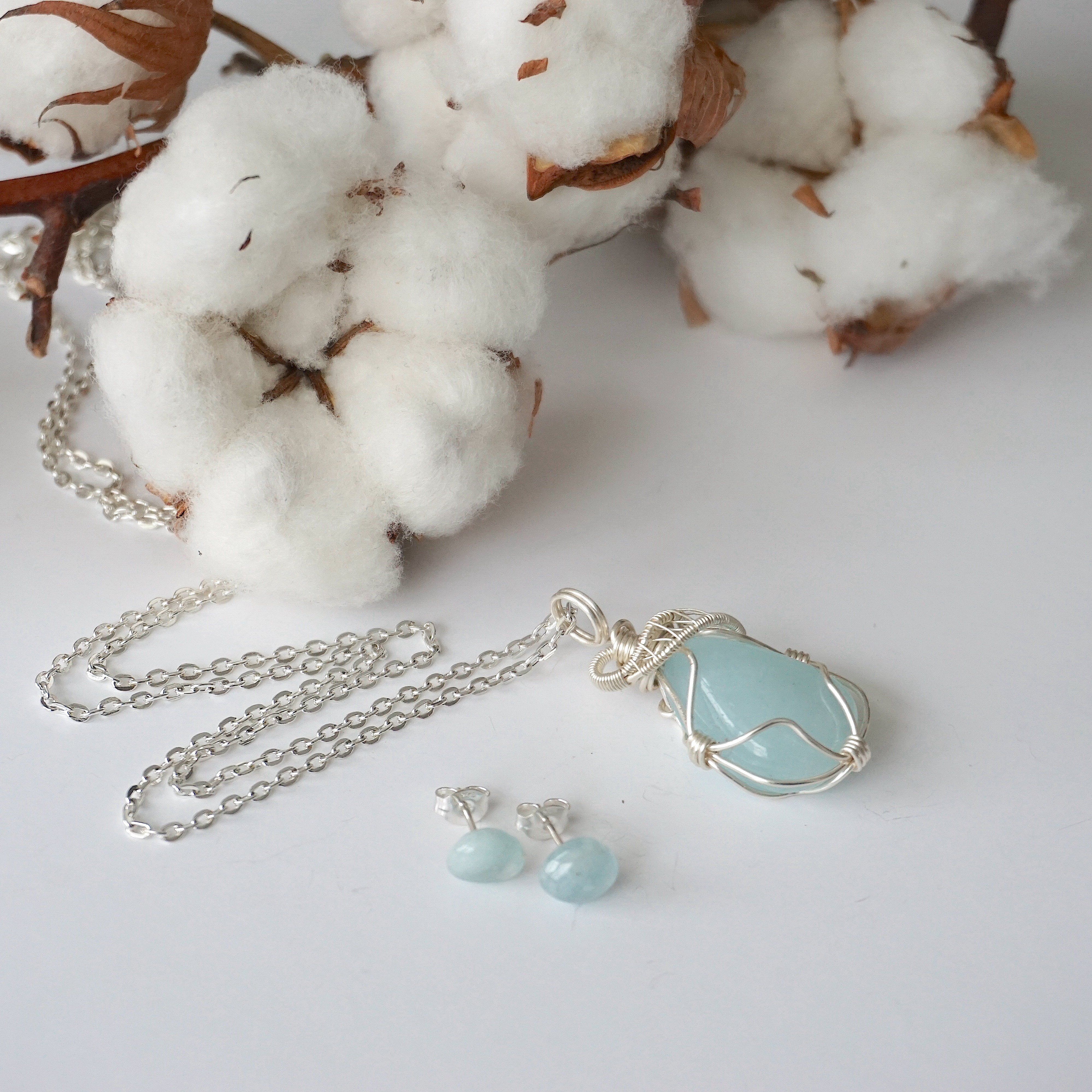 Elegant Aquamarine Jewelry Gift Set - Silver Plated Necklace & Earrings for Women | Perfect Birthday, Anniversary & Valentine's Day Present | Spa Day, Wedding & Special Occasion Accessories