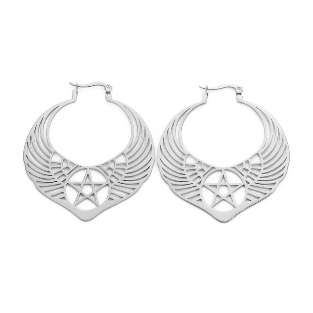 LIKGREAT Large Pentagram Earrings for Women - Pagan Wiccan Hoop Earrings with Pentacle Buckle - Gothic Halloween Party Jewelry - Perfect for Witchy Outfits & Spiritual Ceremonies