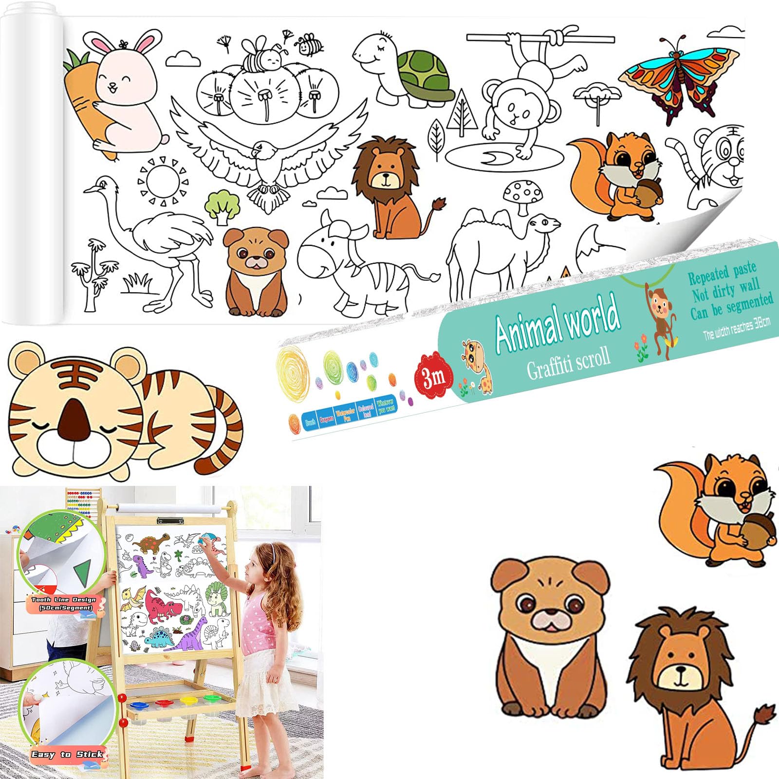 Kids Drawing Roll Paper - 50ft DIY Coloring Paper Roll for Painting, Sticky Art Paper Crafts - Ideal Gift for Birthday Parties, Classroom Activities & Home Art Projects
