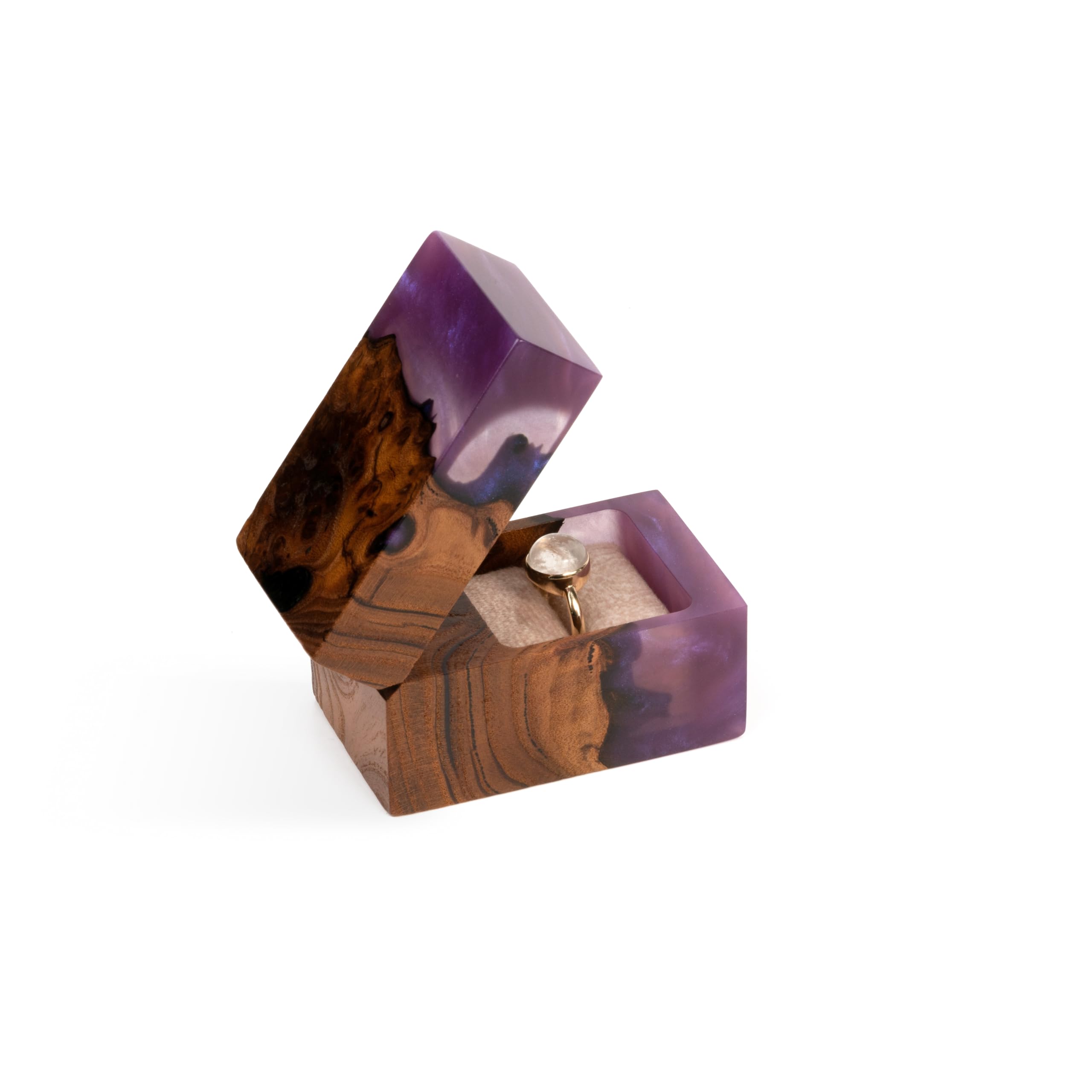 Exquisite Handcrafted Wooden Ring Box for Engagement & Wedding - Unique Proposal Ring Holder for Women & Men - Elegant Purple Accord Single Ring Bearer Box - Perfect for Wedding Proposals, Vow Renewals & Special Occasions